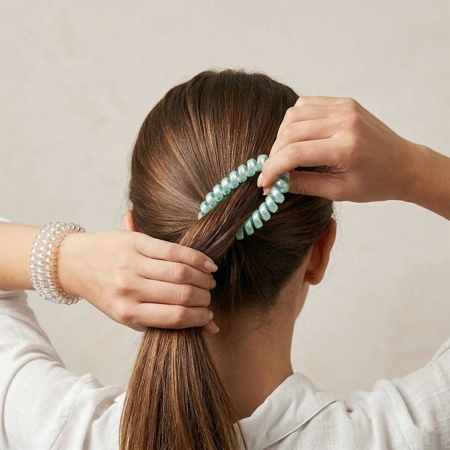 Soft Stretchable Glitter Spiral Coil Hair Bands Set 3 Pc - Image 4