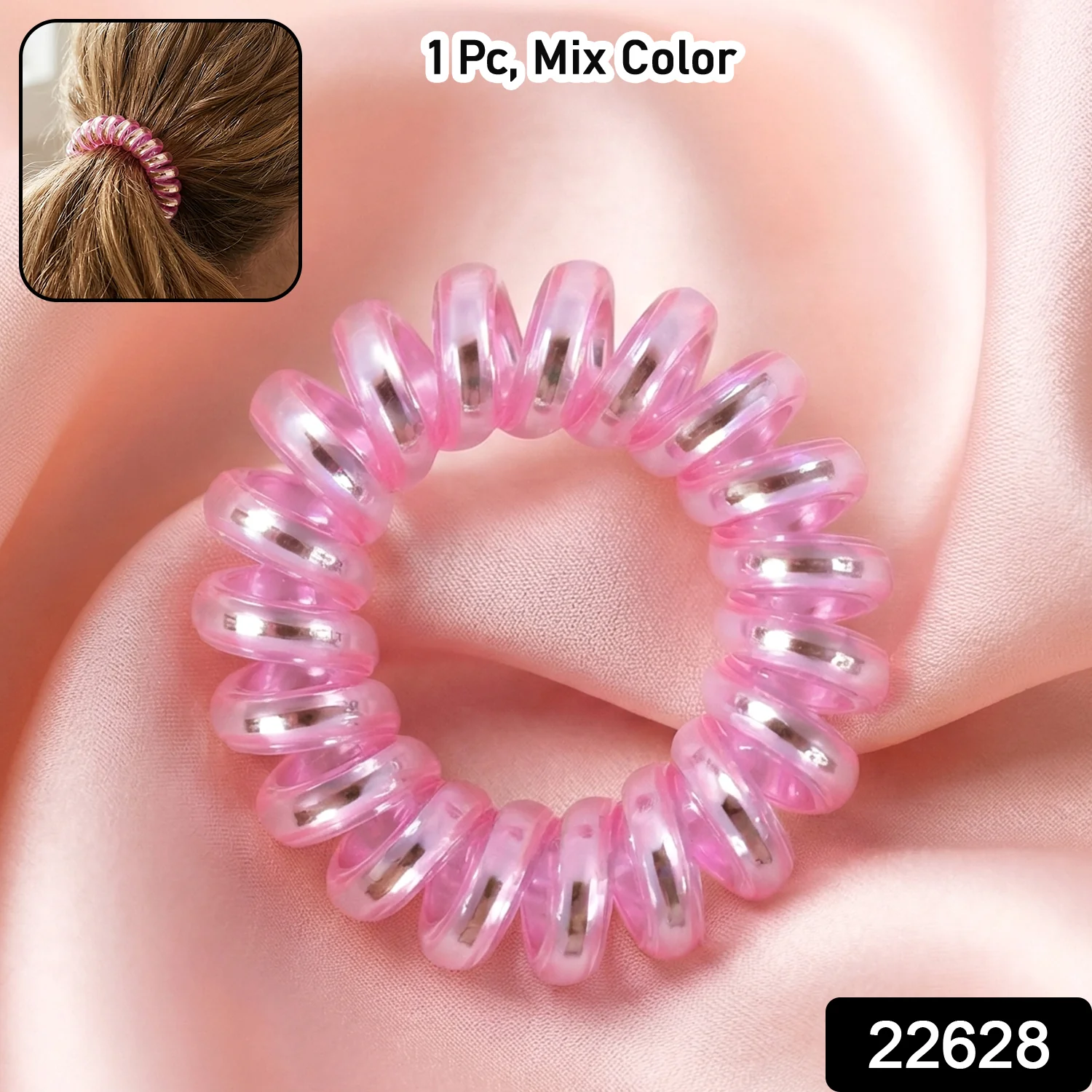 Soft Stretchable Telephone Wire Style Hair Bands Set (1 Pc, Mix Color) - Image 2