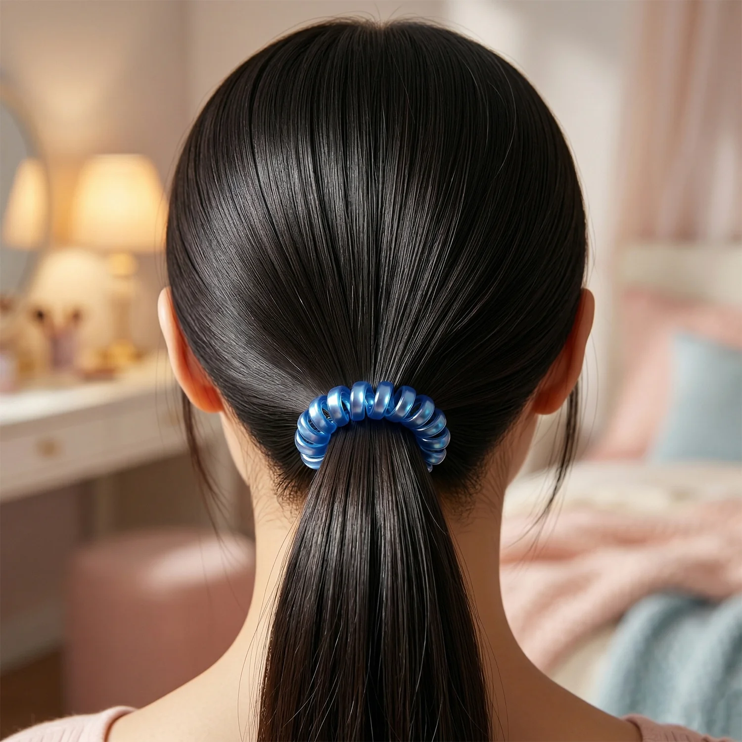 Soft Stretchable Telephone Wire Style Hair Bands Set (5 Pc, Mix Color) - Image 3