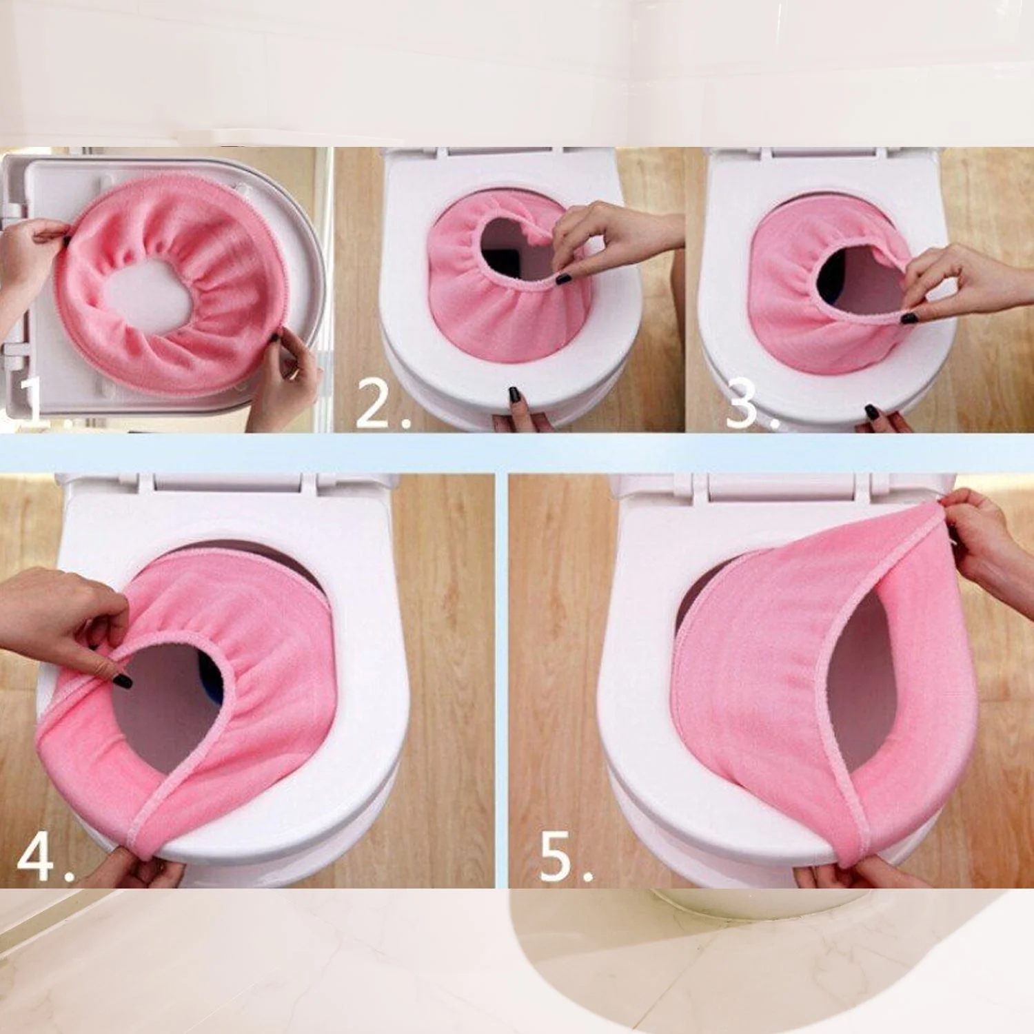 Bathroom Soft Thicker Warmer Stretchable Washable Cloth Toilet Seat Cover (1pc) - Image 7