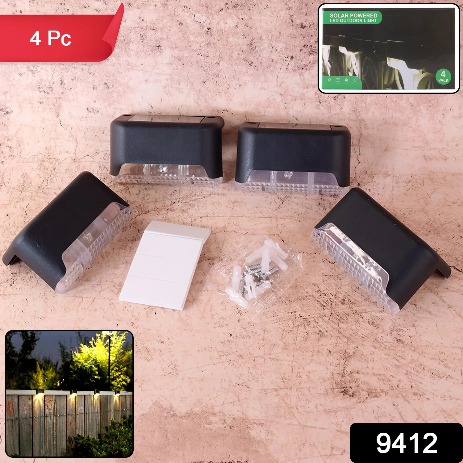 4-Piece Solar Waterproof Garden, Stair & Railing Lights - Image 2