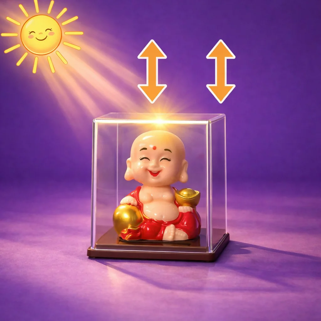 Solar Laughing Buddha Bobble Head with Moving Head Display Case (1 Piece) - Image 3