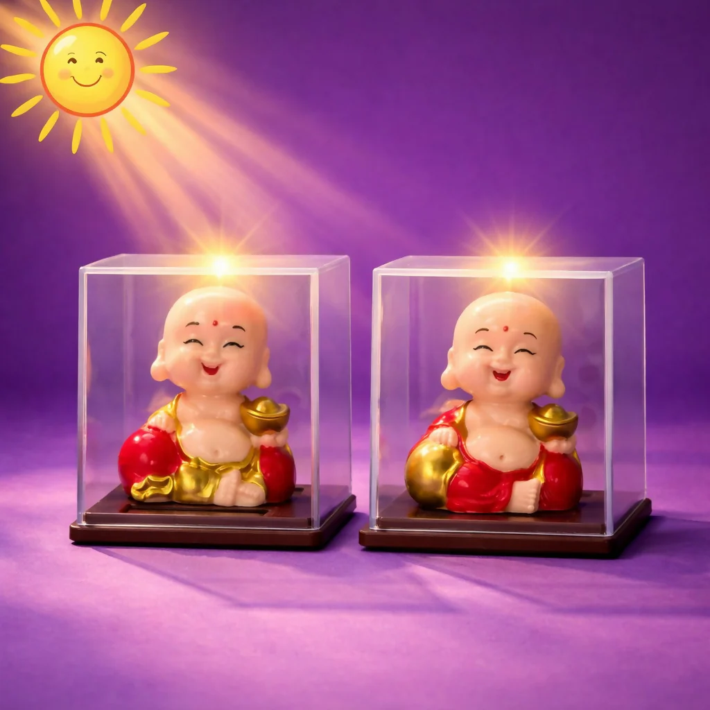Solar Laughing Buddha Bobble Head with Moving Head Display Case (1 Piece) - Image 4