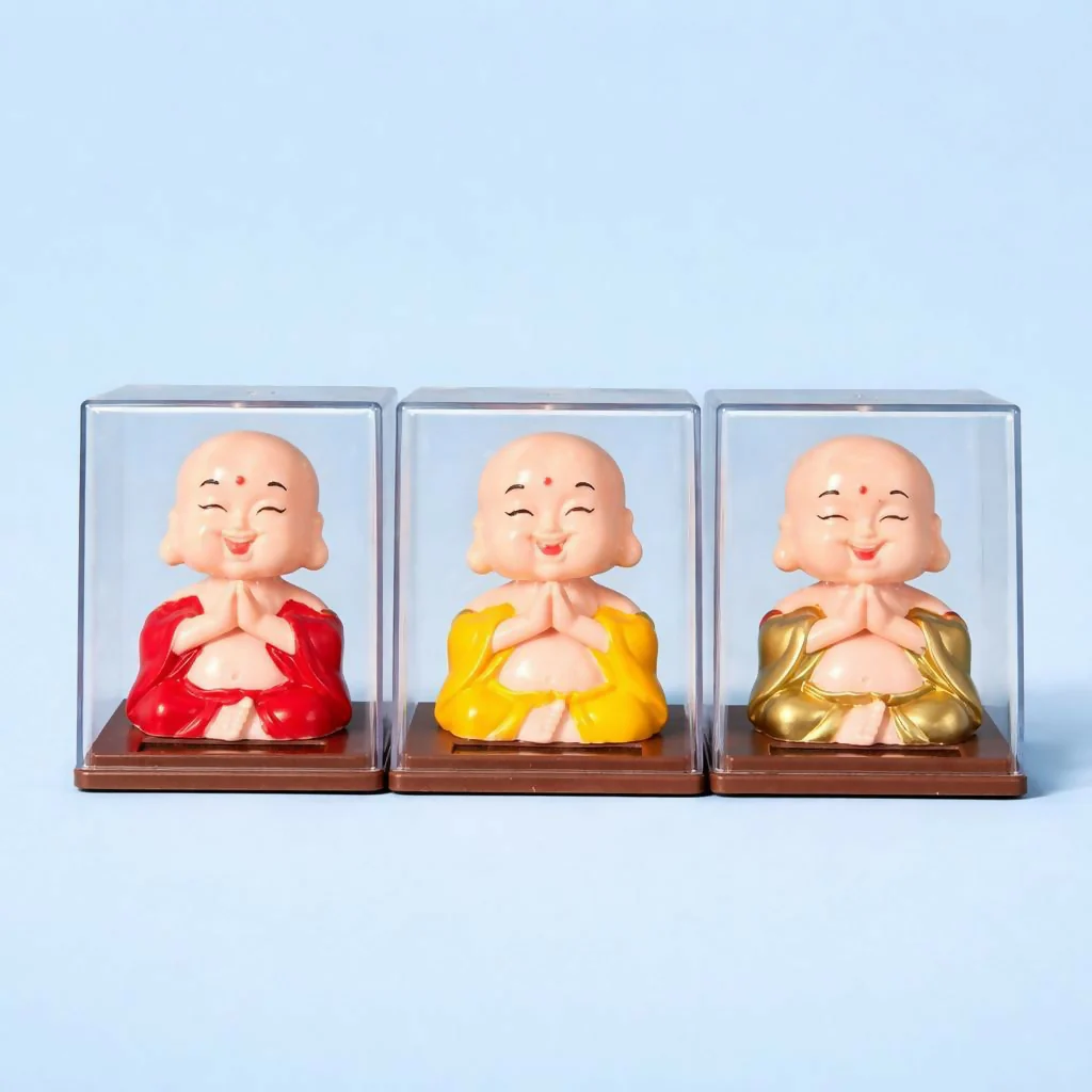 Solar Laughing Monk Bobble Head with Moving Head Display Case (Color may vary) - Image 4
