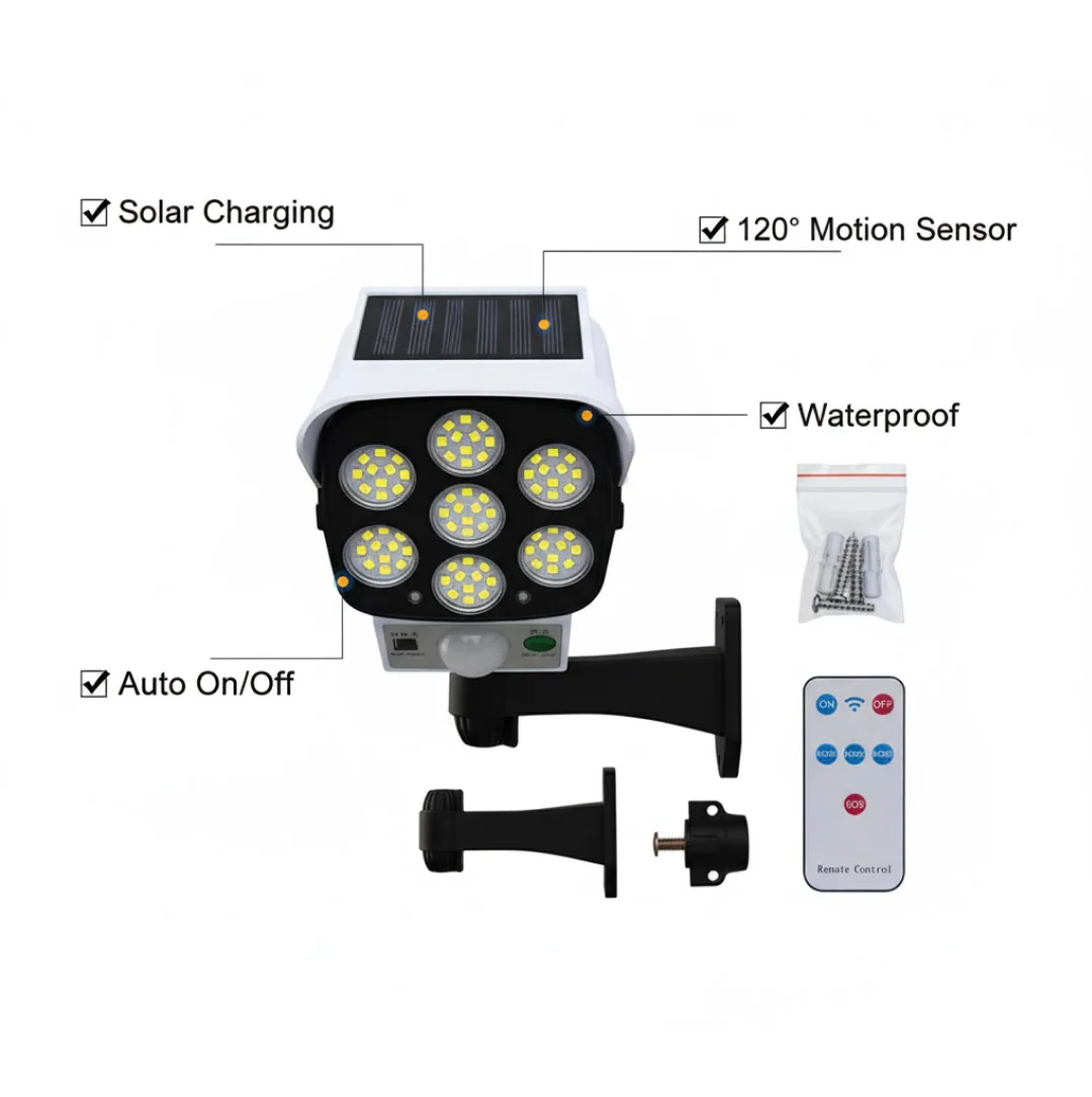 Solar Light Outdoor Motion Sensor Security Camera Shaped Dummy Wall Lamp (1 Pc) - Image 3
