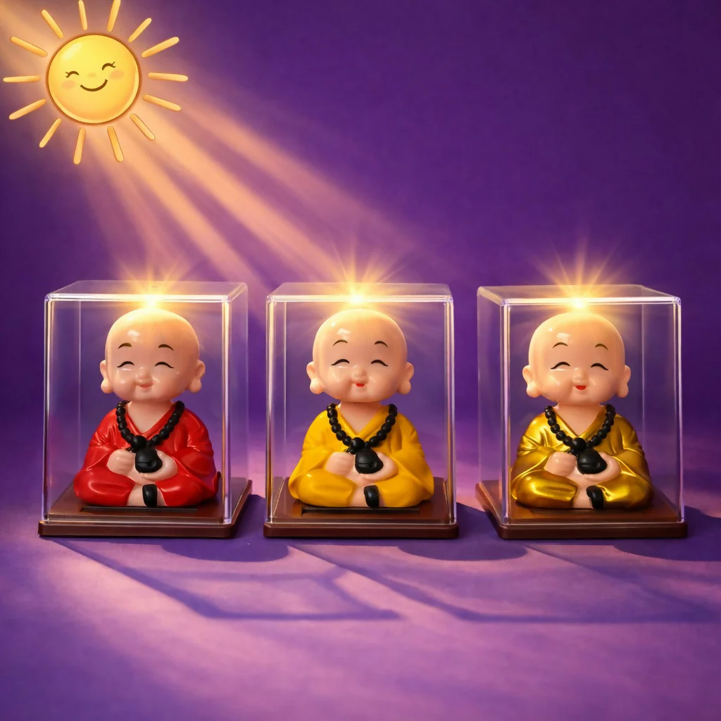 Solar Monk Bobble Head with Moving Head in Clear Display Case (Color may vary) - Image 3