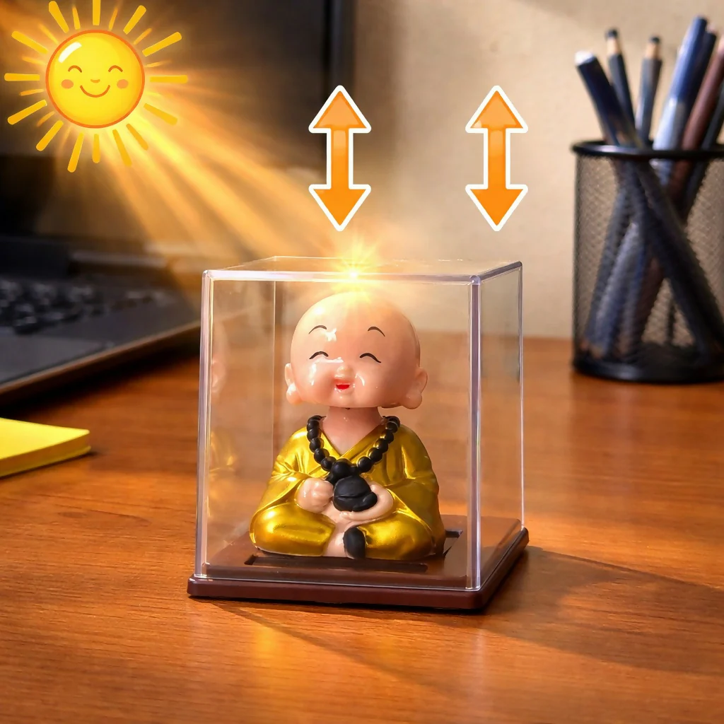 Solar Monk Bobble Head with Moving Head in Clear Display Case (Color may vary) - Image 4