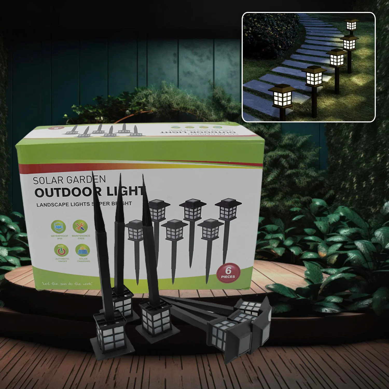 Big Solar Outdoor Lights, 6 Pack Waterproof Solar Pathway Lights, 10 Hrs Long-Lasting LED Landscape Lighting Solar Garden Lights, Solar Lights for Walkway Path Driveway Patio Yard & Lawn (6 Pc Set) - Image 3