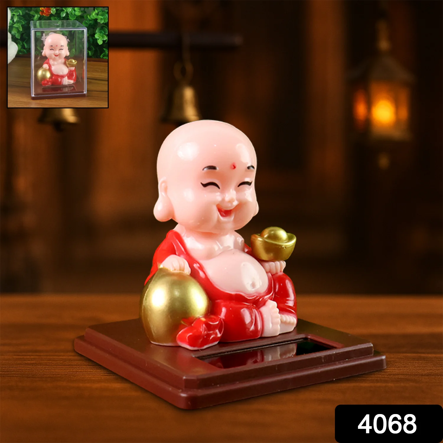 Solar Power Moving Head Buddha Statue Car Ornament (1 Pc / Mix Color) - Image 2