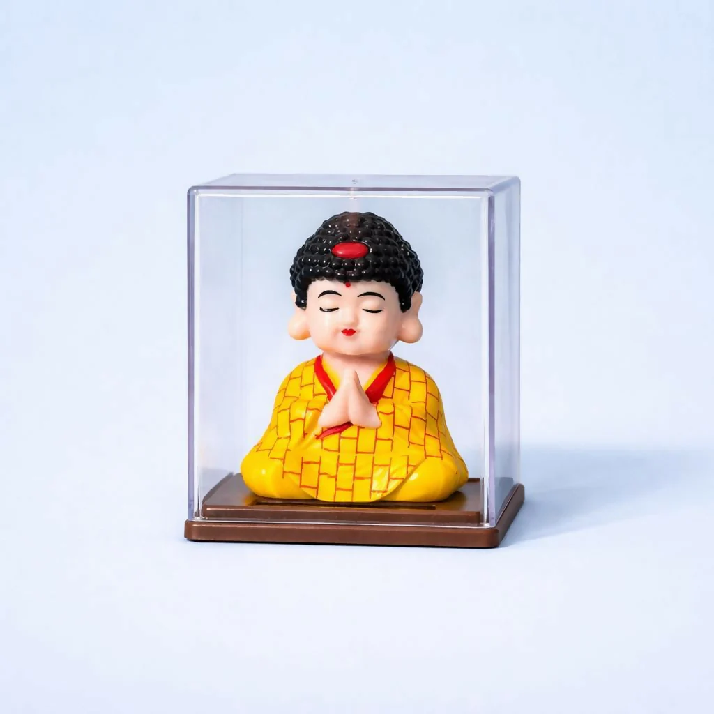 Solar Powered Buddha Bobble Head in Clear Display Case (Color may vary) - Image 2