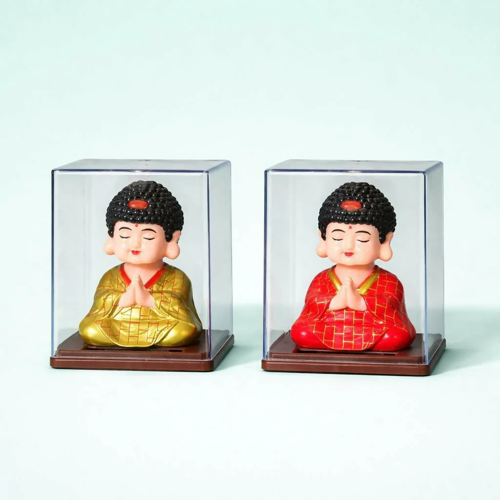 Solar Powered Buddha Bobble Head in Clear Display Case (Color may vary) - Image 3
