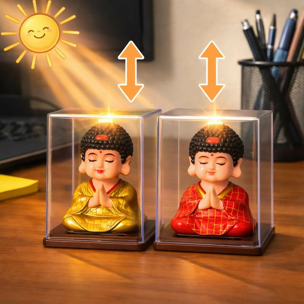 Solar Powered Buddha Bobble Head in Clear Display Case (Color may vary) - Image 5