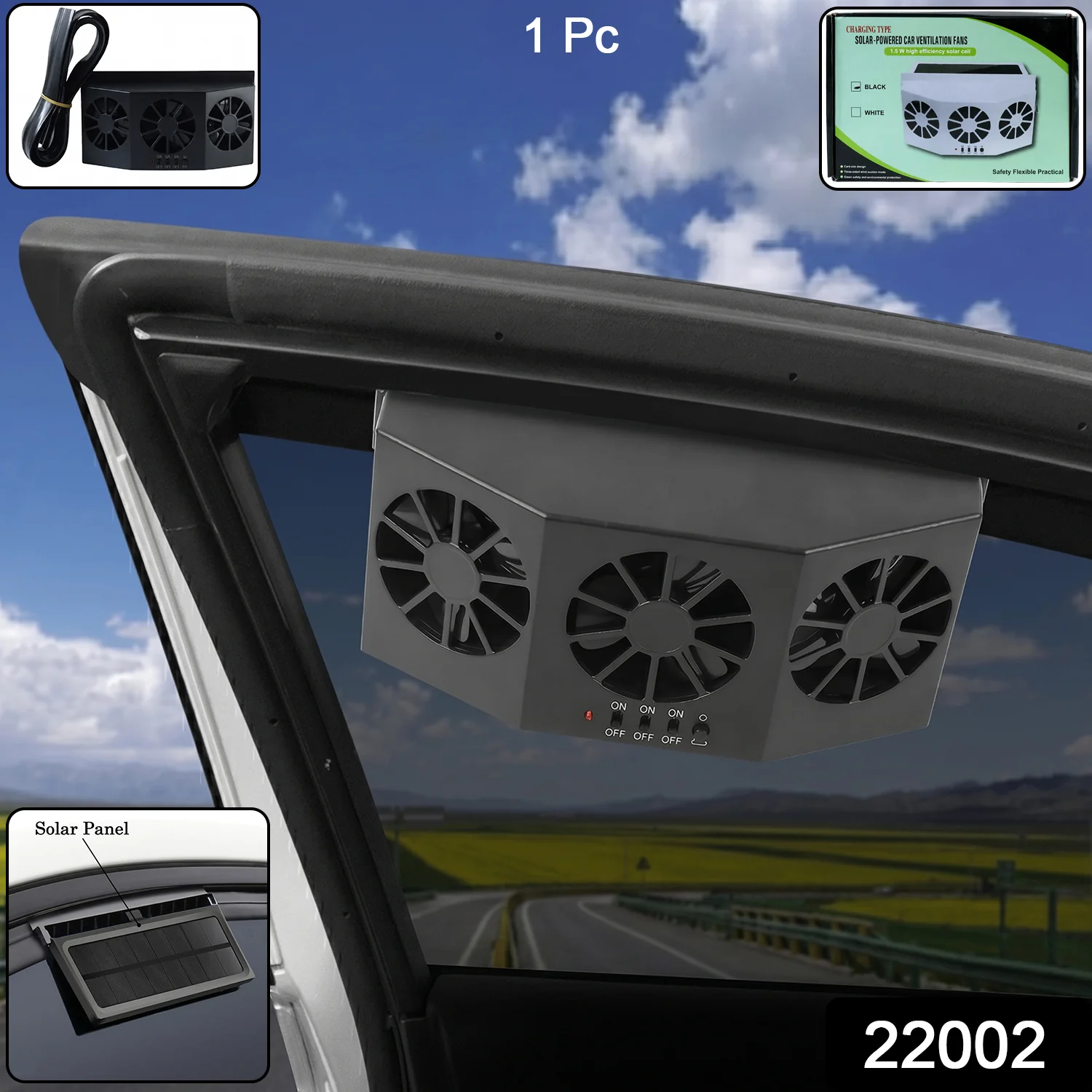 Solar Powered Car Window Ventilation Fan (1 Pc) - Image 2