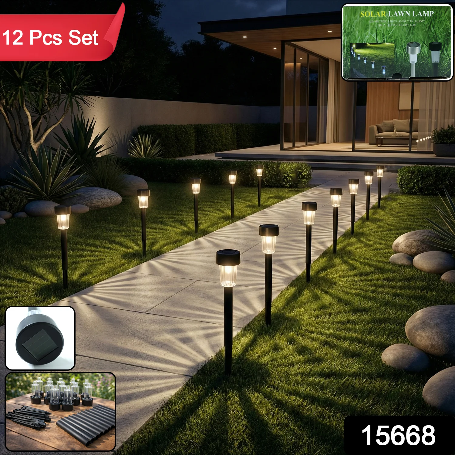 Solar Powered Lawn Pathway Light Set (12 Pcs Set) - Image 2