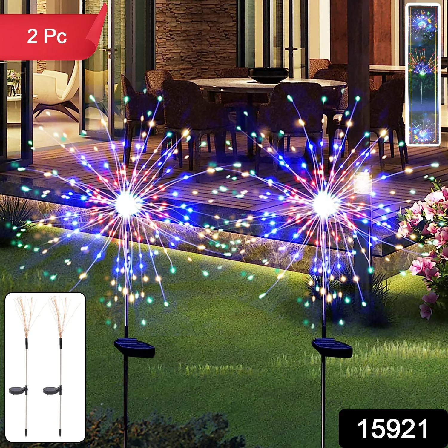 Solar Powered Multicolor Starburst Firework Garden Light Set (2 Pc / 150 LED) - Image 2