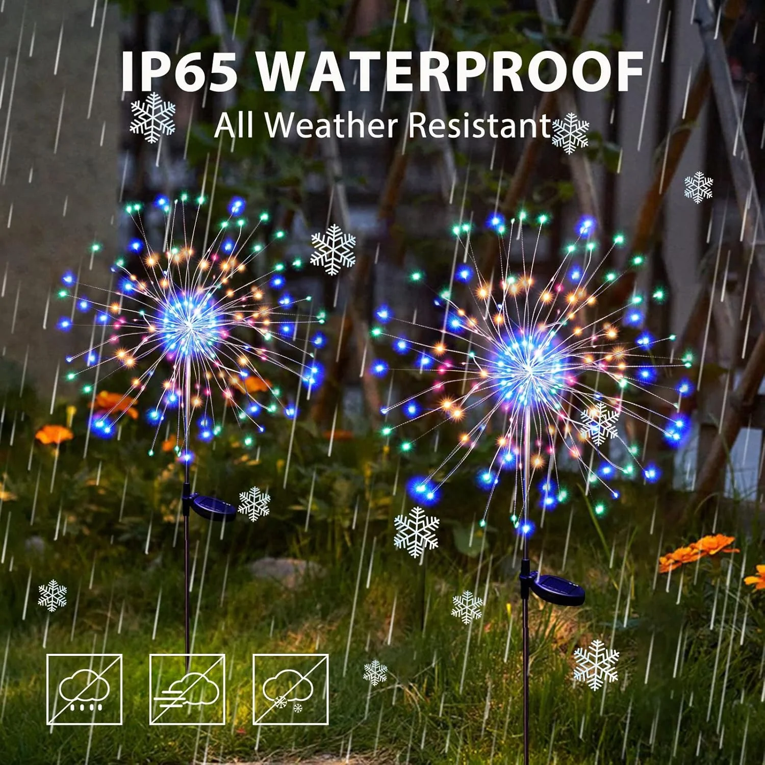 Solar Powered Multicolor Starburst Firework Garden Light Set (2 Pc / 150 LED) - Image 3