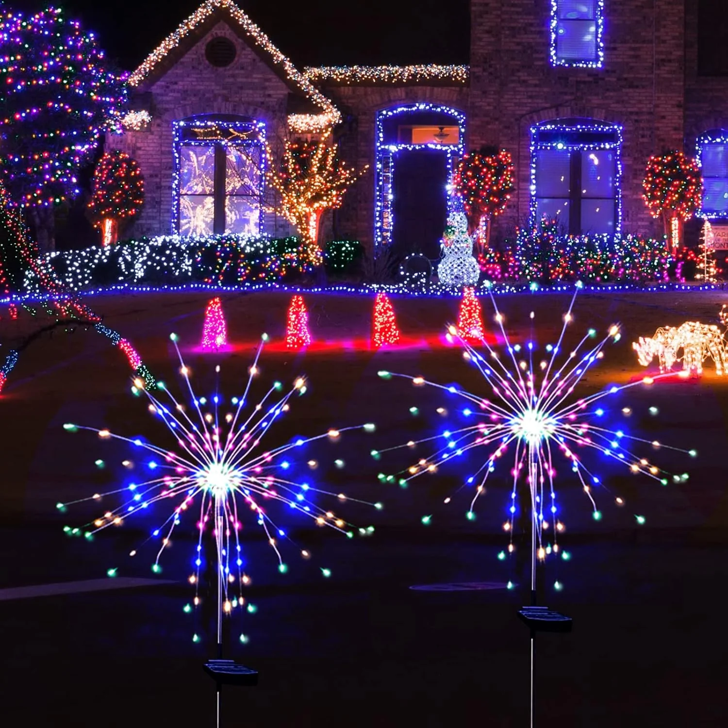 Solar Powered Multicolor Starburst Firework Garden Light Set (2 Pc / 150 LED) - Image 4