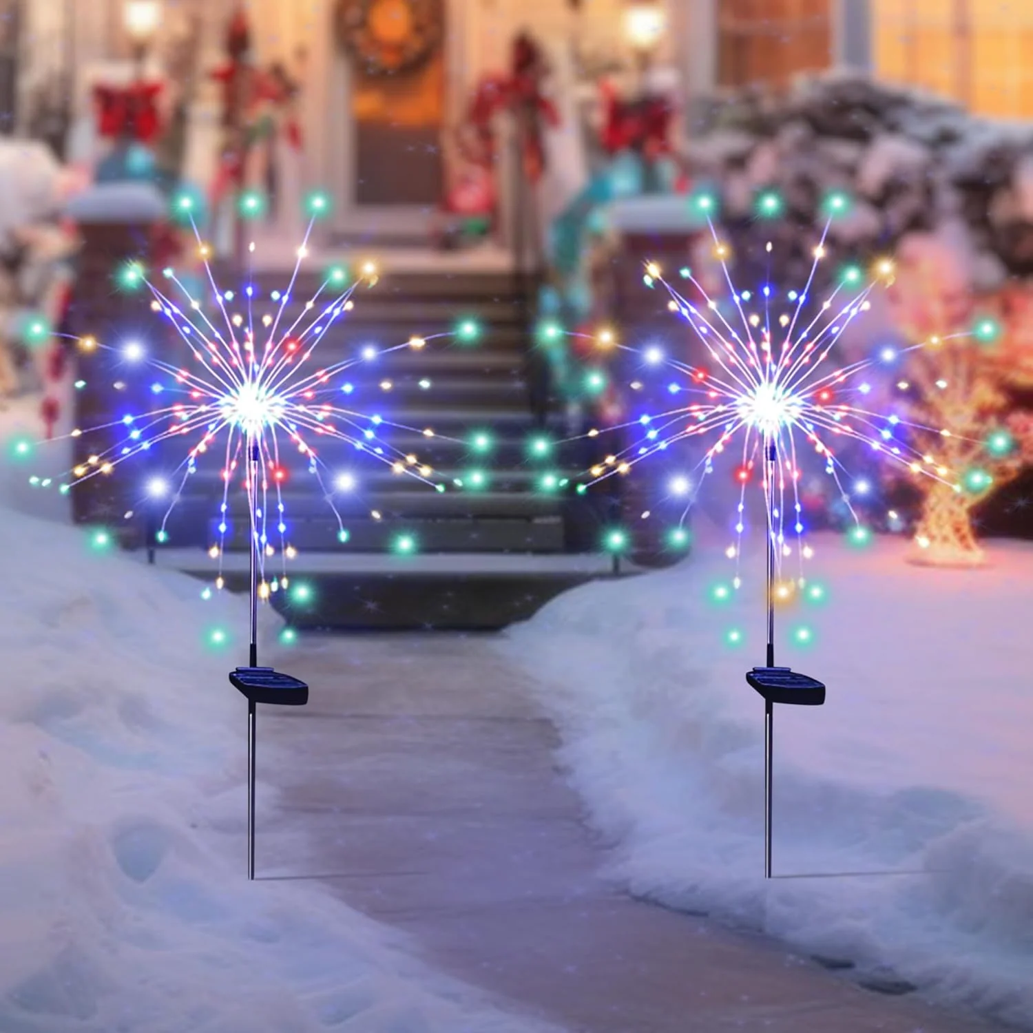Solar Powered Multicolor Starburst Firework Garden Light Set (2 Pc / 150 LED) - Image 7