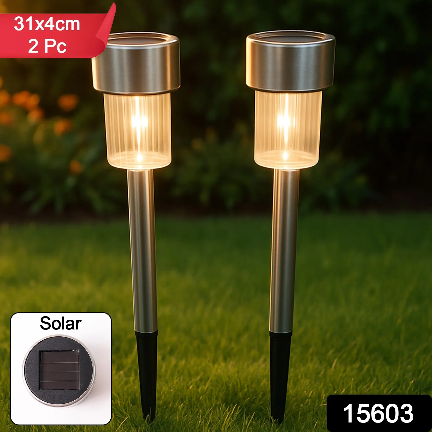 Solar-Powered Stainless Steel Garden Pathway Lights 31x4 cm (2 Pc) - Image 2
