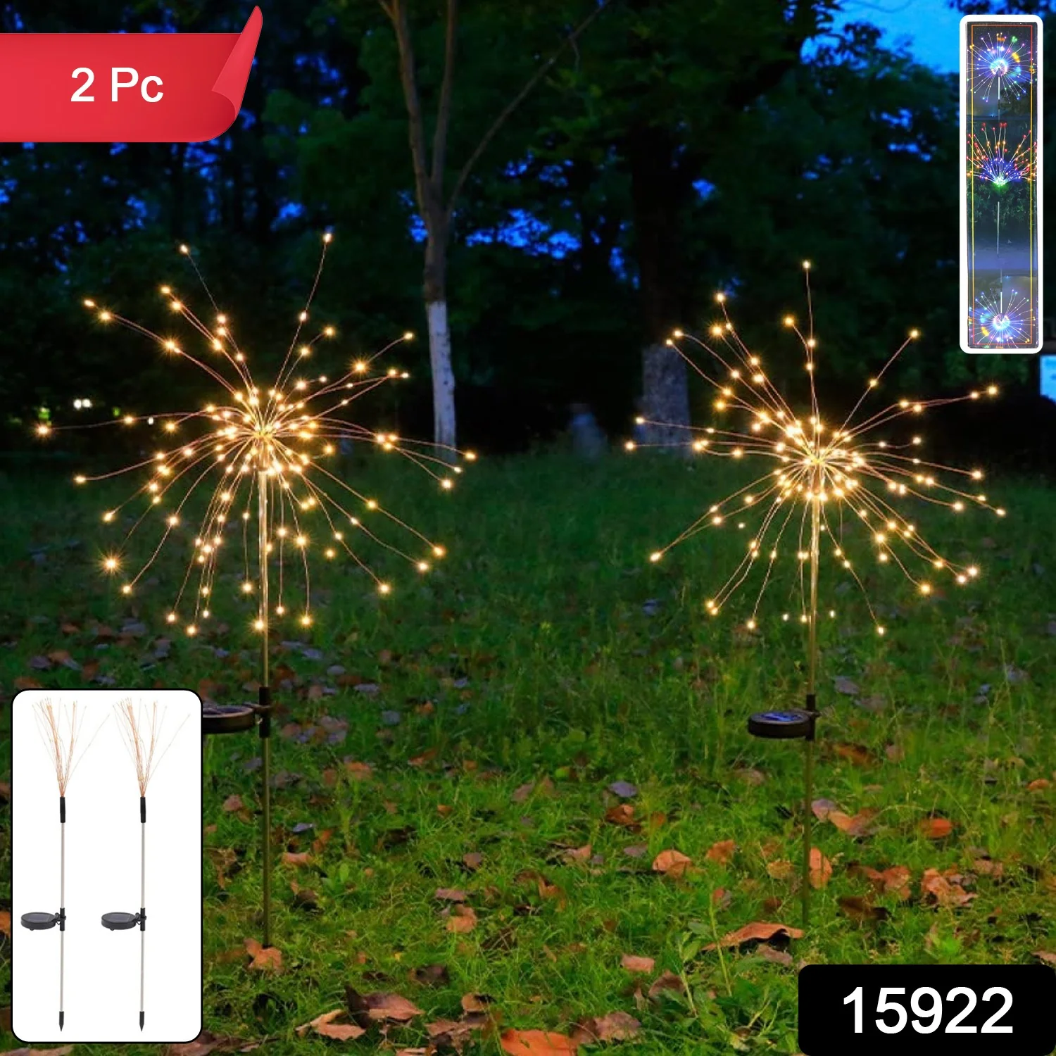 Solar Powered Warm White Starburst Firework Garden Light Set (2 Pc / 120 LED) - Image 2
