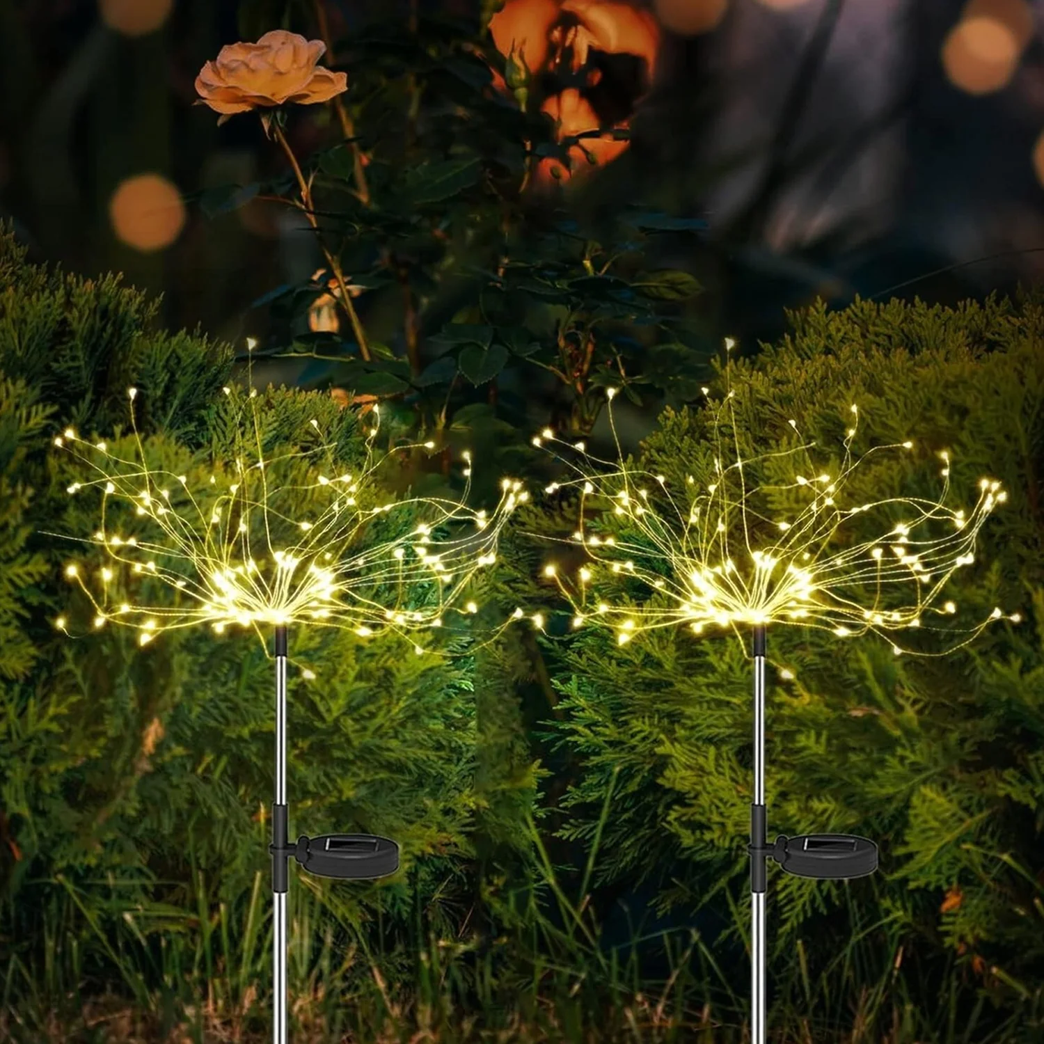Solar Powered Warm White Starburst Firework Garden Light Set (2 Pc / 120 LED) - Image 6