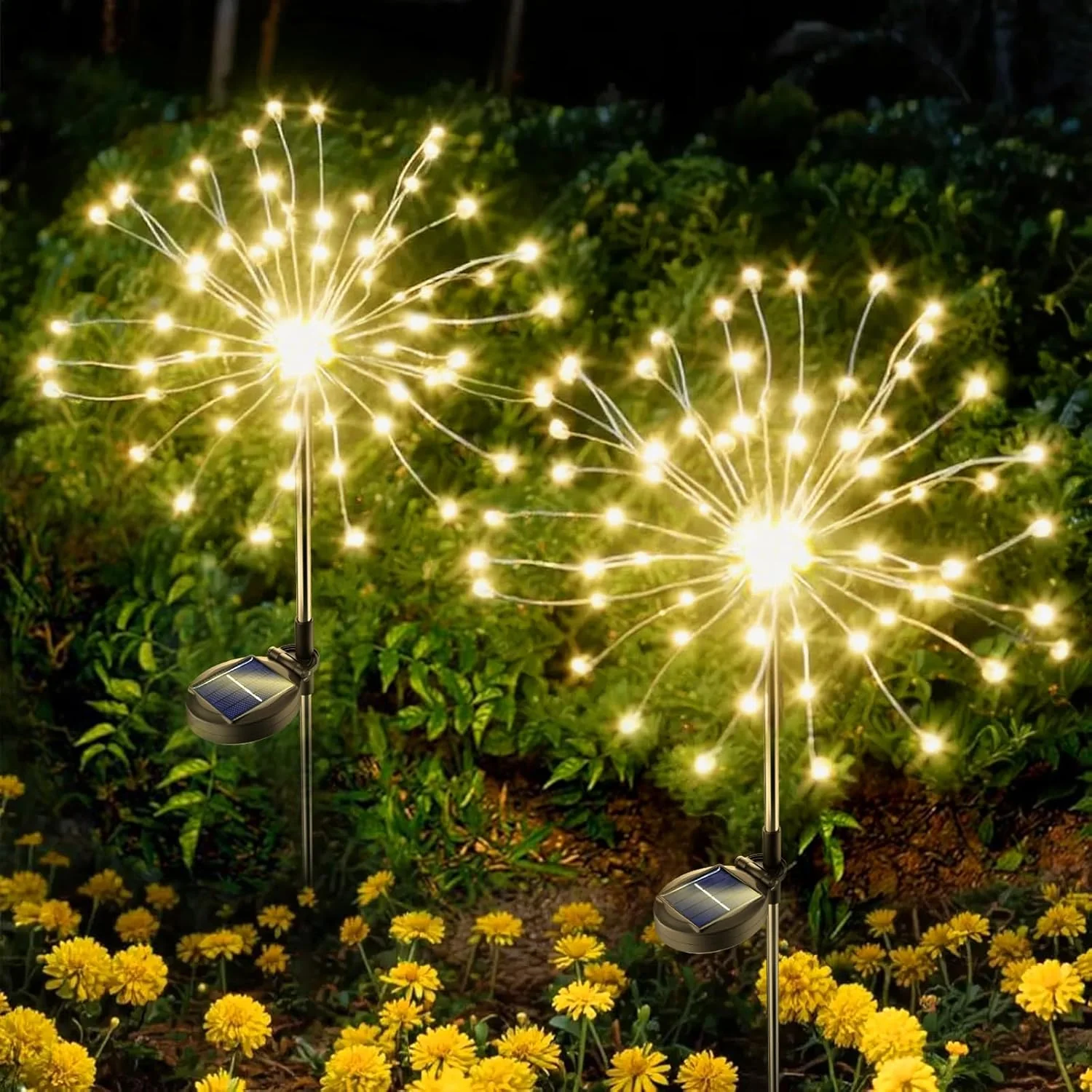 Solar Powered Warm White Starburst Firework Garden Light Set (2 Pc / 120 LED) - Image 7
