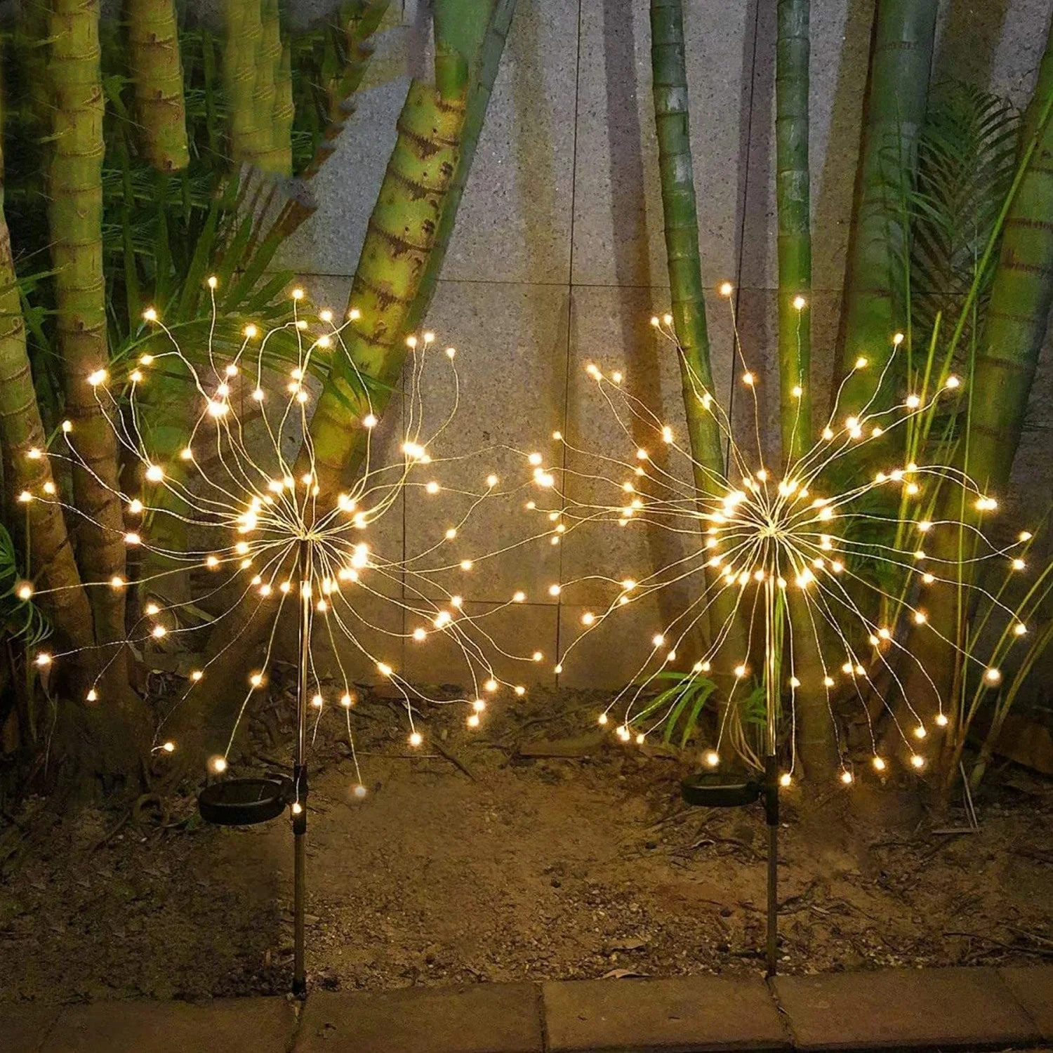 Solar Powered Warm White Starburst Firework Garden Light Set (2 Pc / 120 LED) - Image 8