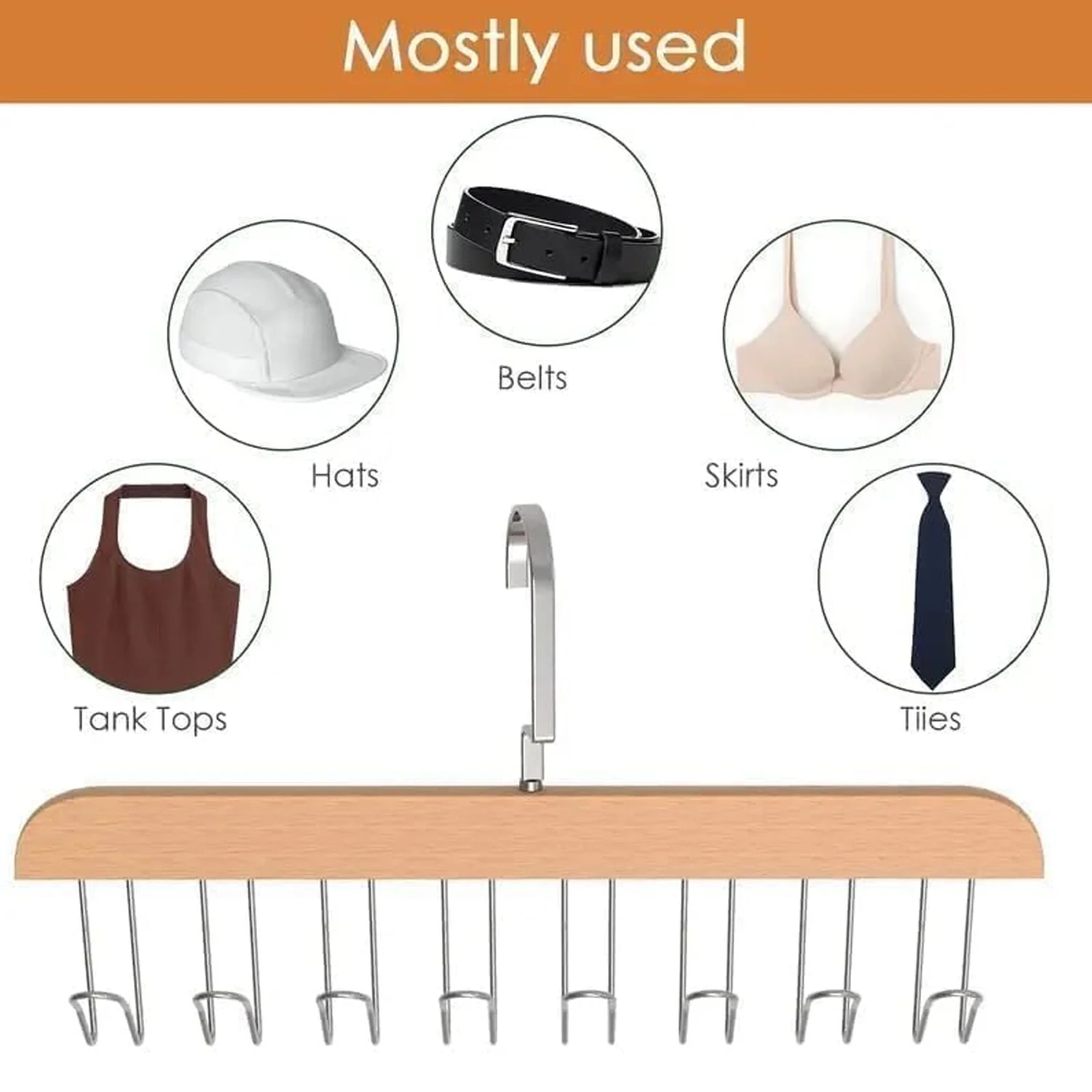 Space Saving 8 Hooks Wooden Hangers (1 Pc) - Image 3