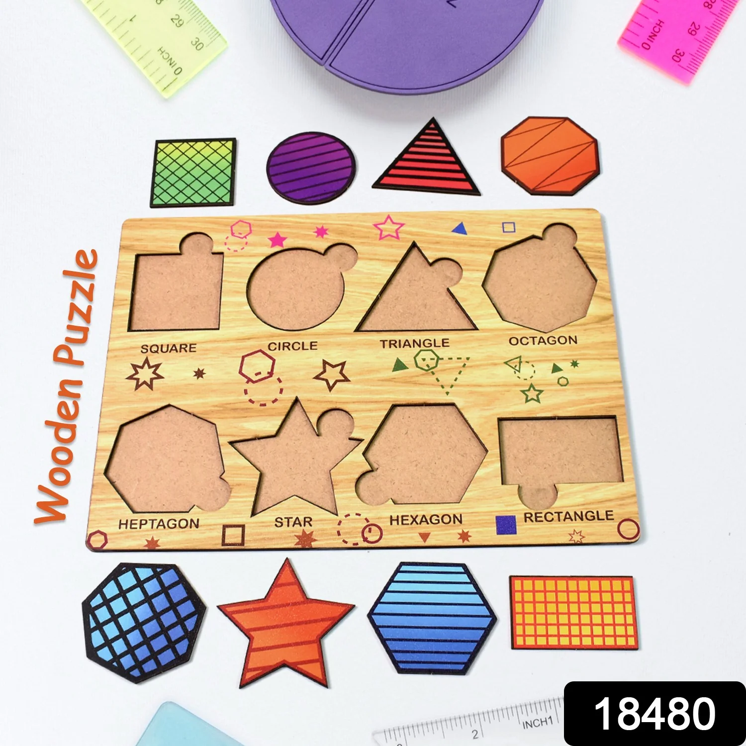 Wooden Triangles Puzzle Learning Educational Board (1 Set / 28×20 Cm) - Image 2
