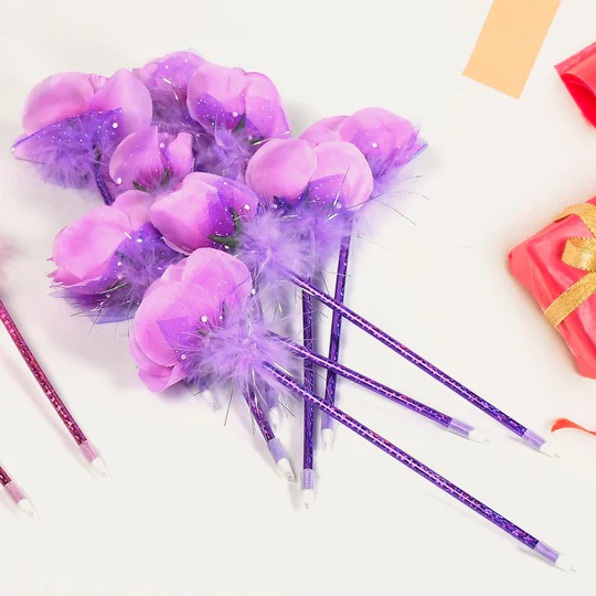 FASHION ROSE FLOWER & STAR DESIGN BALL PEN SMOOTH WRITING ( SET OF 5PC) - Image 3