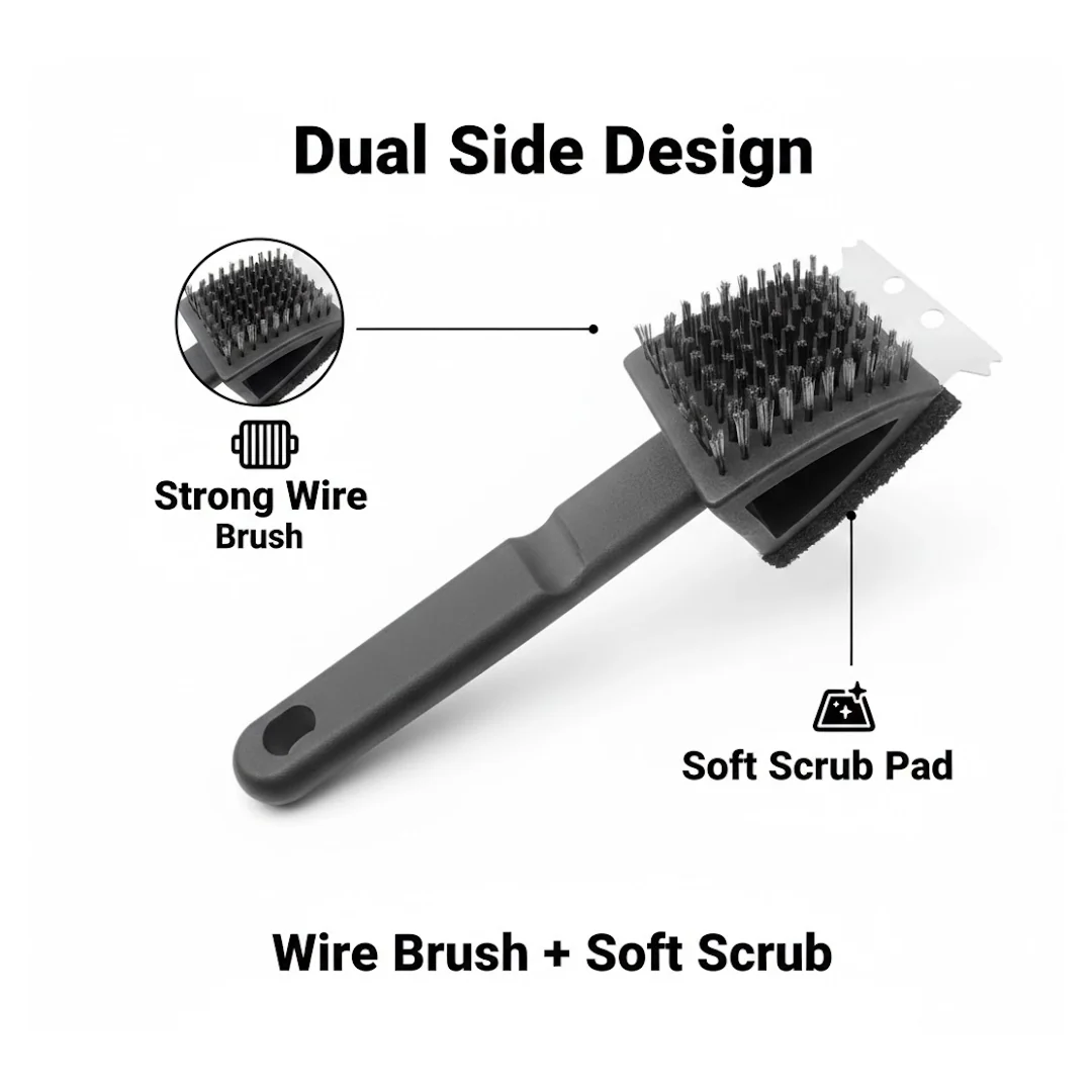 Black 2 Side Use Brush Scarp Cleaning Brush &  Wire Brush for Garage Use - Image 2