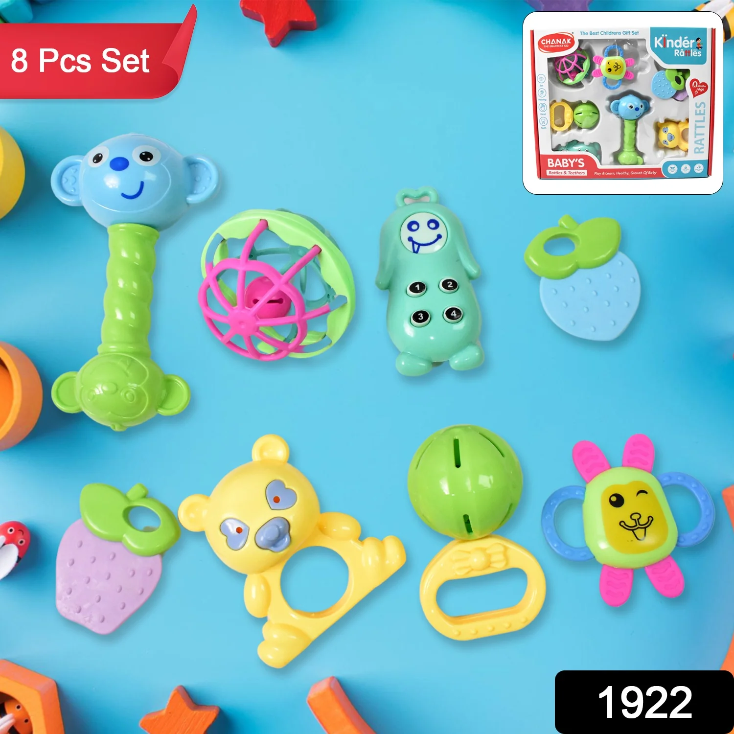 Kinder Rattles & Teething Set – Non-Toxic Shake & Grab Baby Toys (8 Pcs Set) - Image 2