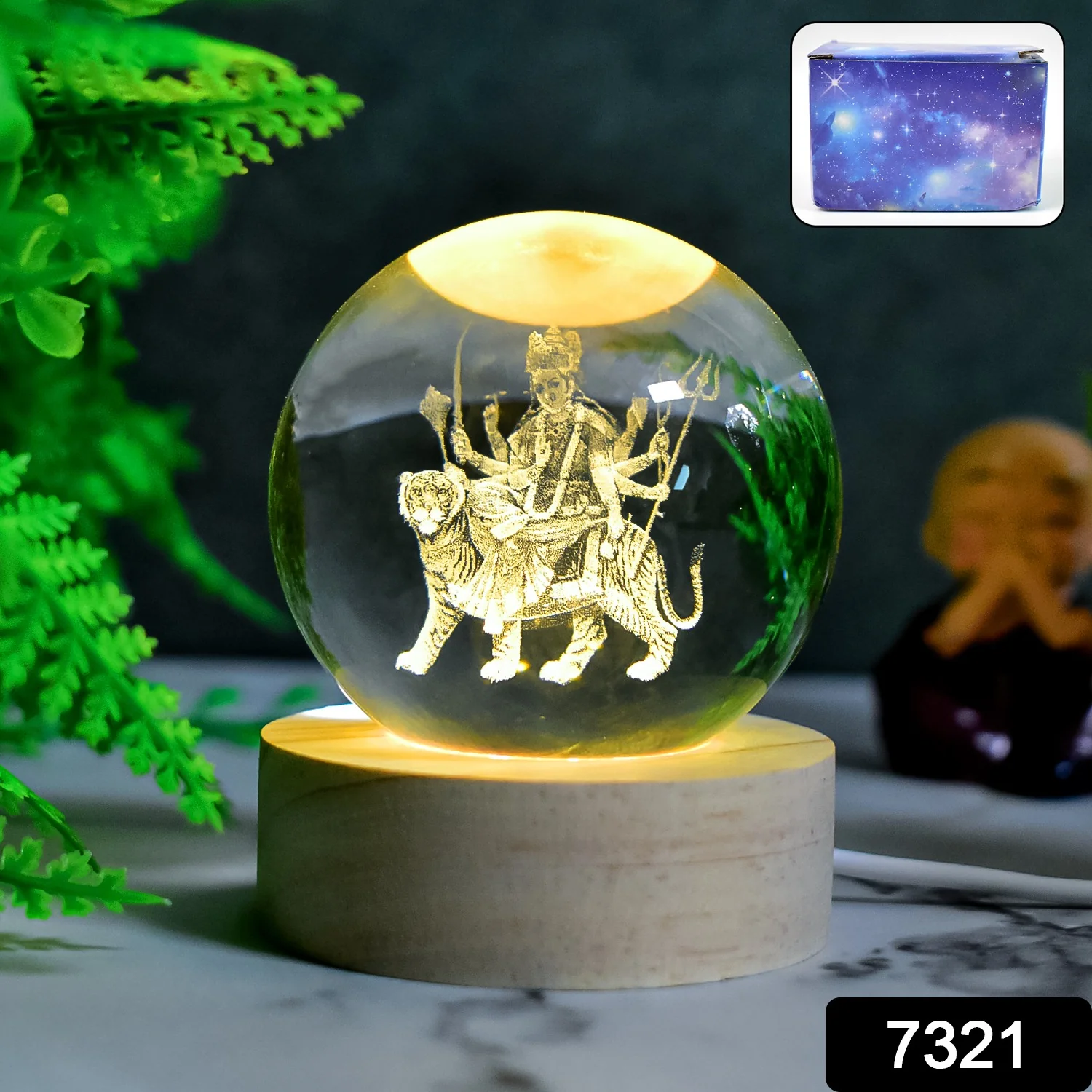 Ambaji 3D Crystal Ball lamps With Base (1 Pc) - Image 2