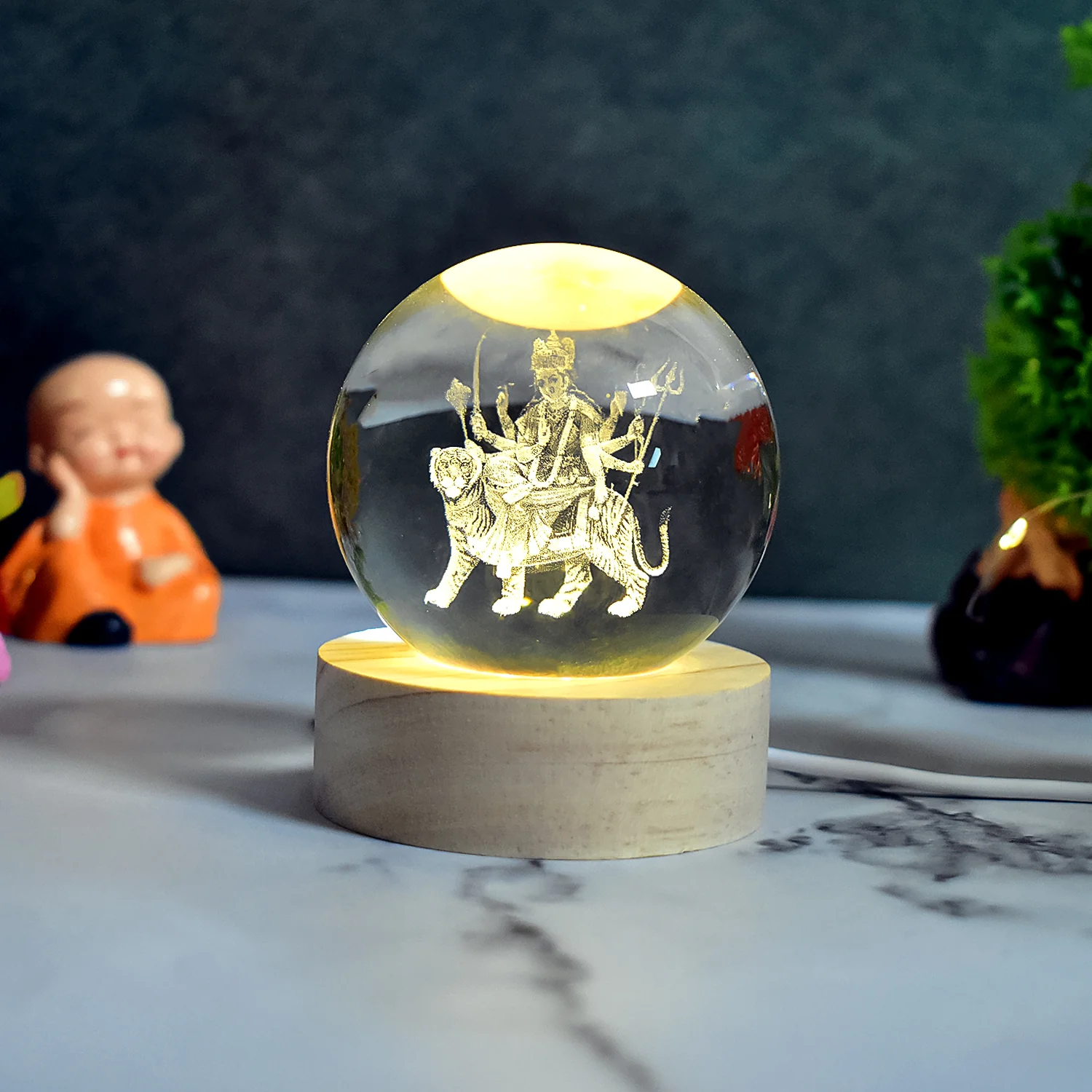 Ambaji 3D Crystal Ball lamps With Base (1 Pc) - Image 4