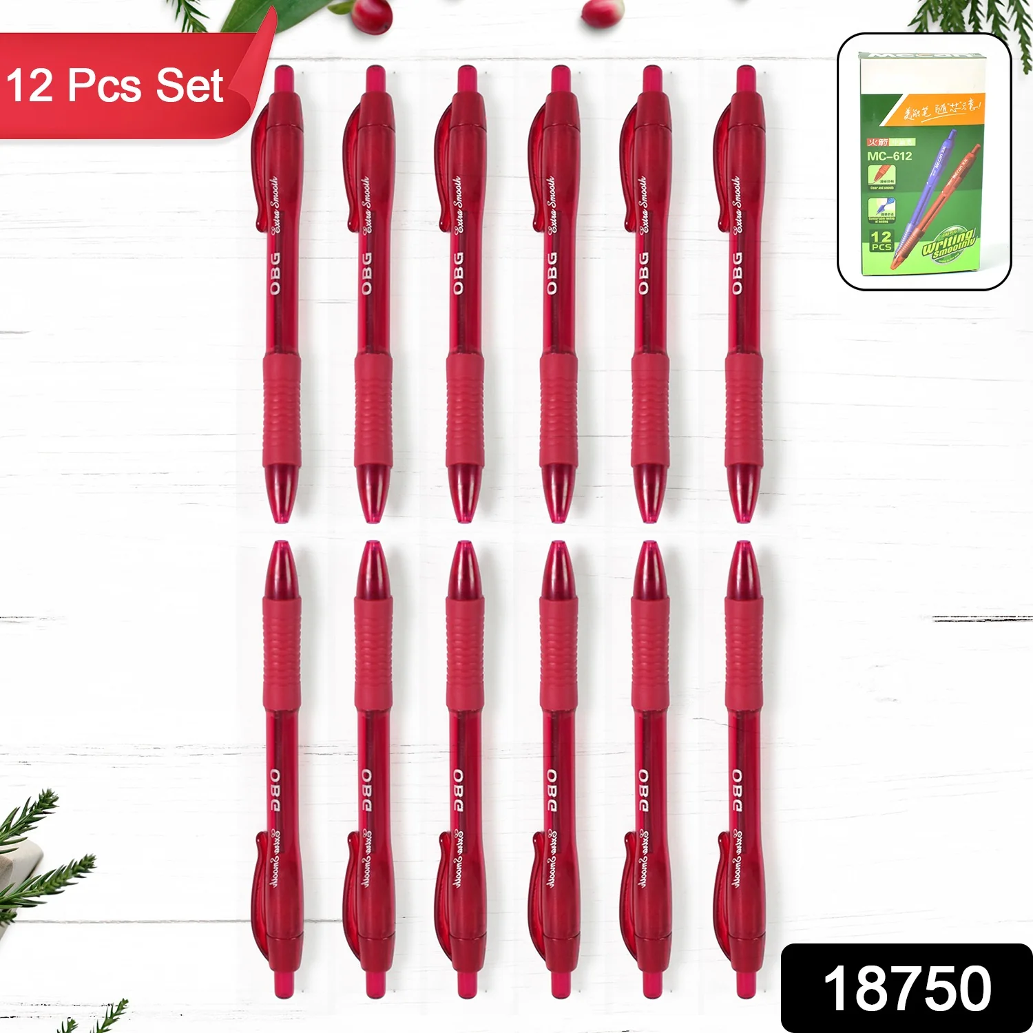 Red Colour Gel Pen Set, Set of 12 Pcs - Image 2