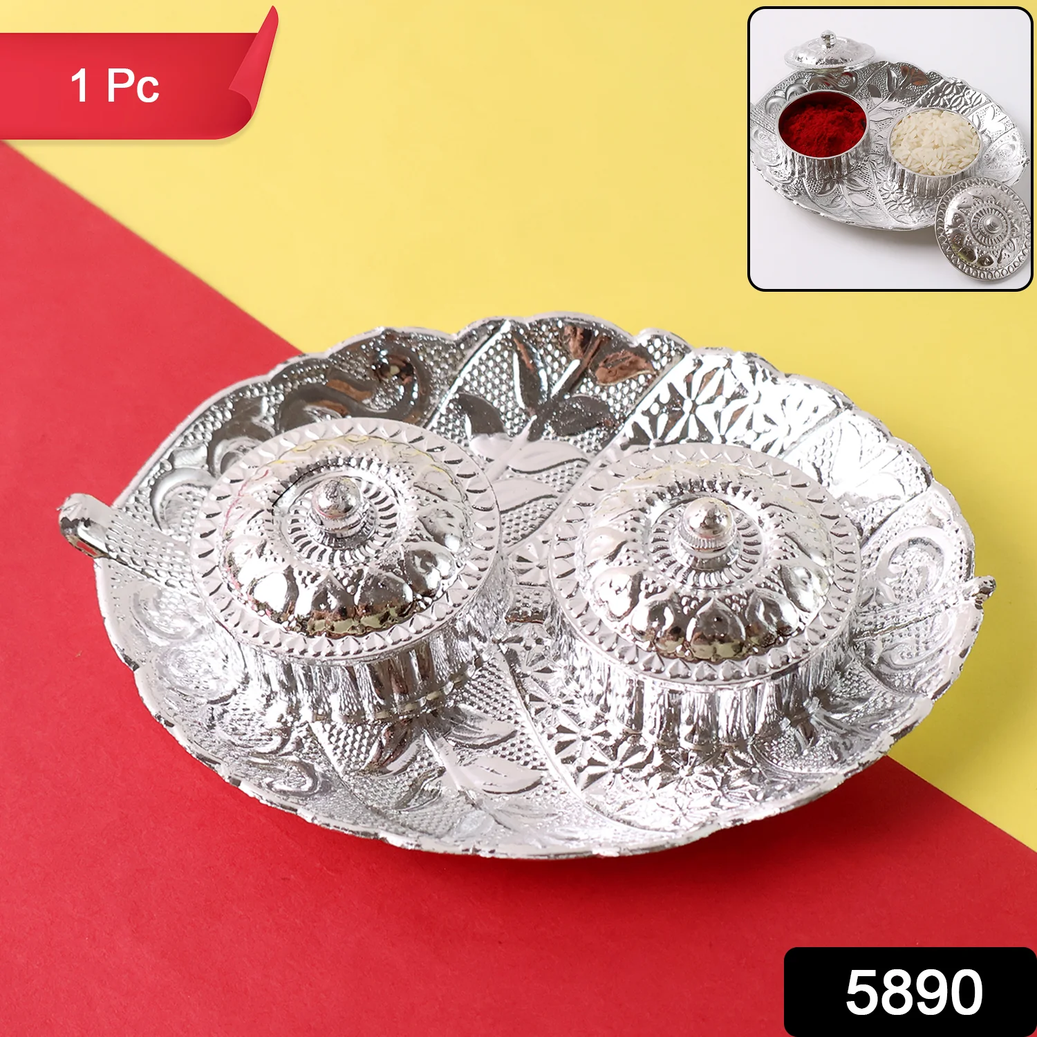 Leaf Shape Special Puja Thali (1 Pc / Mix Design) - Image 2