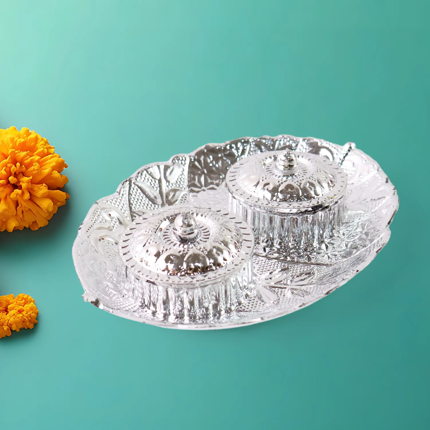 Leaf Shape Special Puja Thali (1 Pc / Mix Design) - Image 6