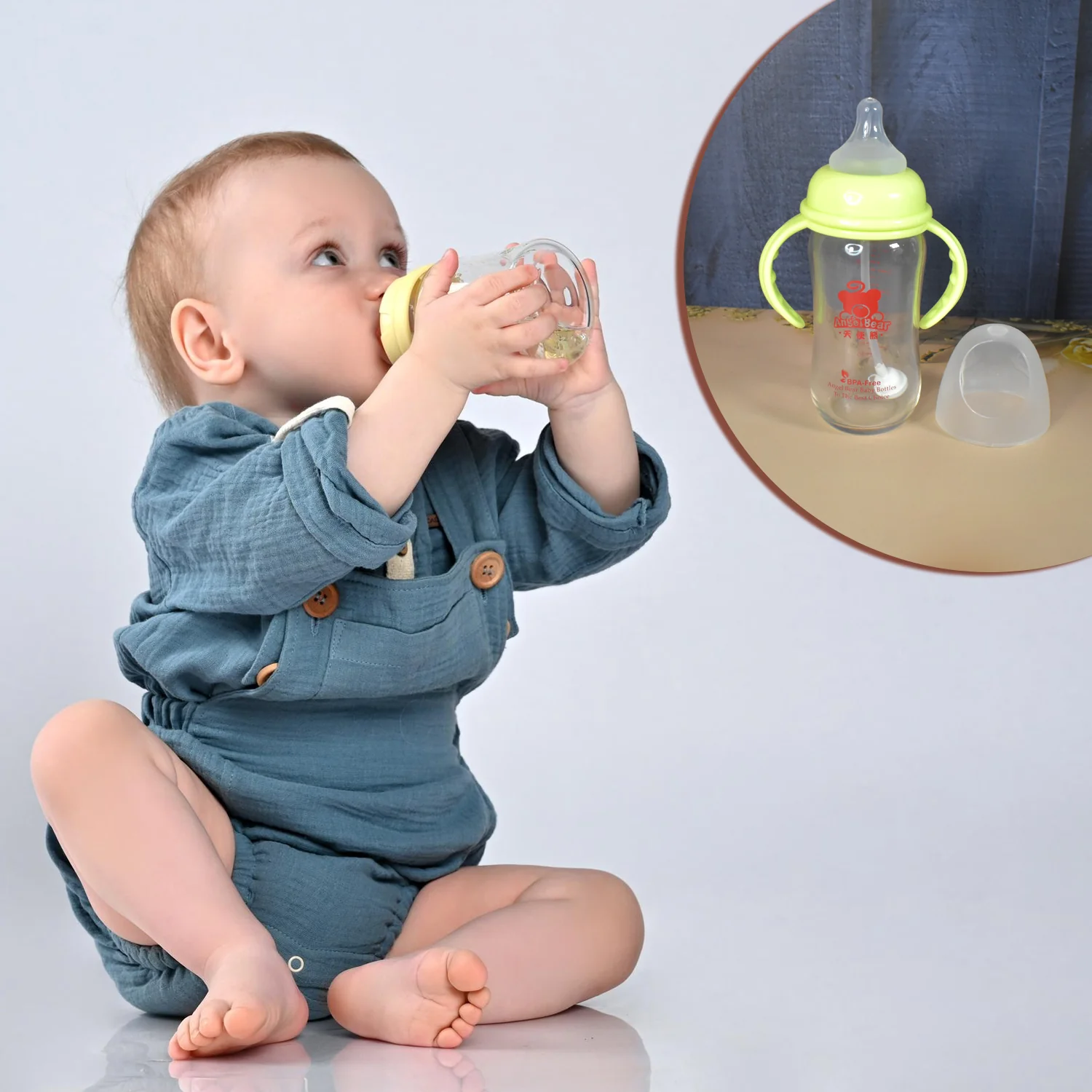 Glass Baby Feeding Bottle with Handles & Straw (240 ML / 1 Pc) - Image 7