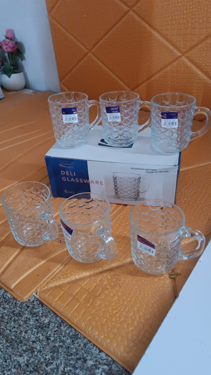 Glass Coffee & Tea Cup / Mug With Handle, Water glass (6 pcs Set / 225 ML) - Image 7