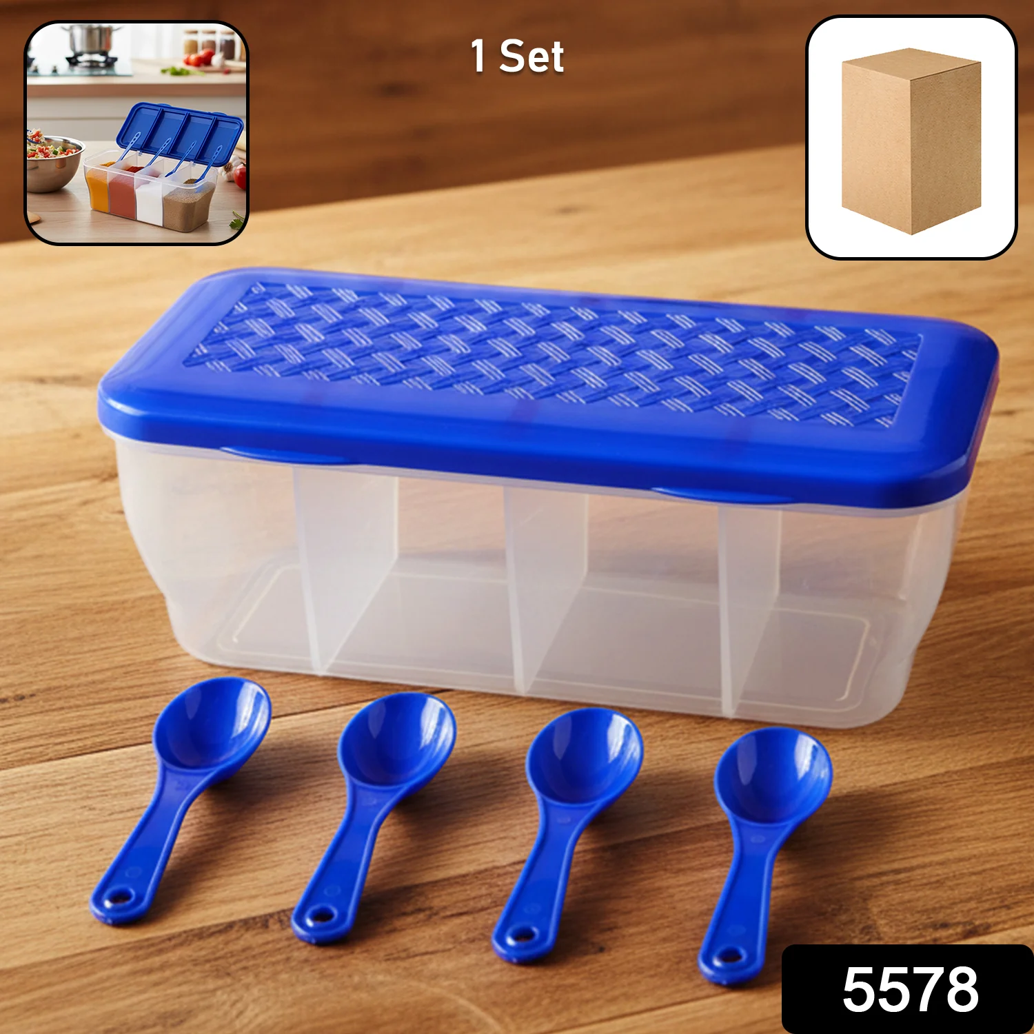 Kitchen Airtight 4-Section Storage Container / Pickle Jar 4 Spoons (1 Pc / Mix Color) - Image 2