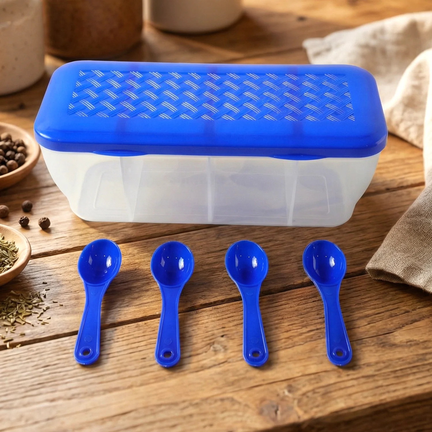 Kitchen Airtight 4-Section Storage Container / Pickle Jar 4 Spoons (1 Pc / Mix Color) - Image 4