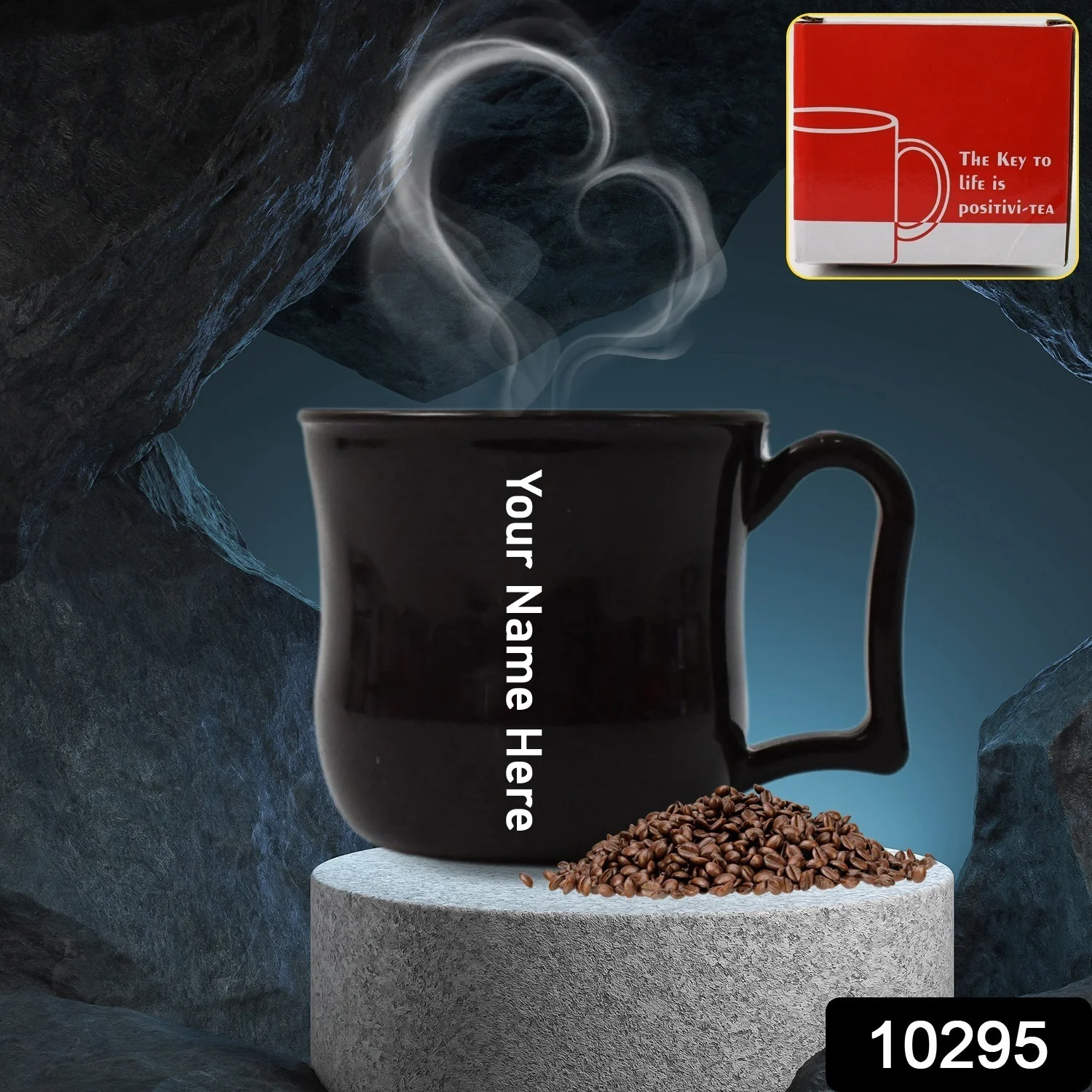 Customized Plastic Coffee/Tea Mug with Handle (1 Pc / With Color Box / Black) - Image 2