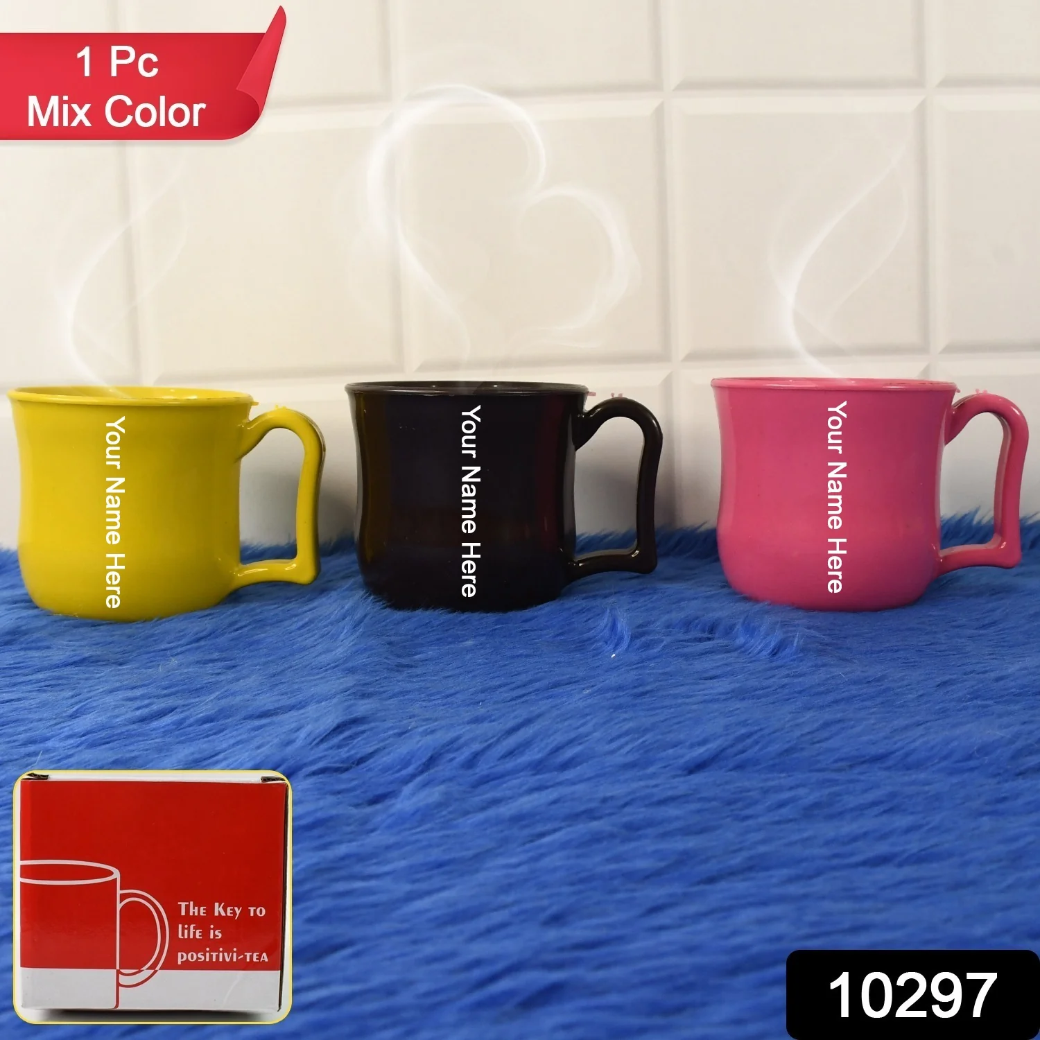 Customized Premium Plastic Coffee/Tea Mug with Handle (1 Pc, Mix Color) - Image 2