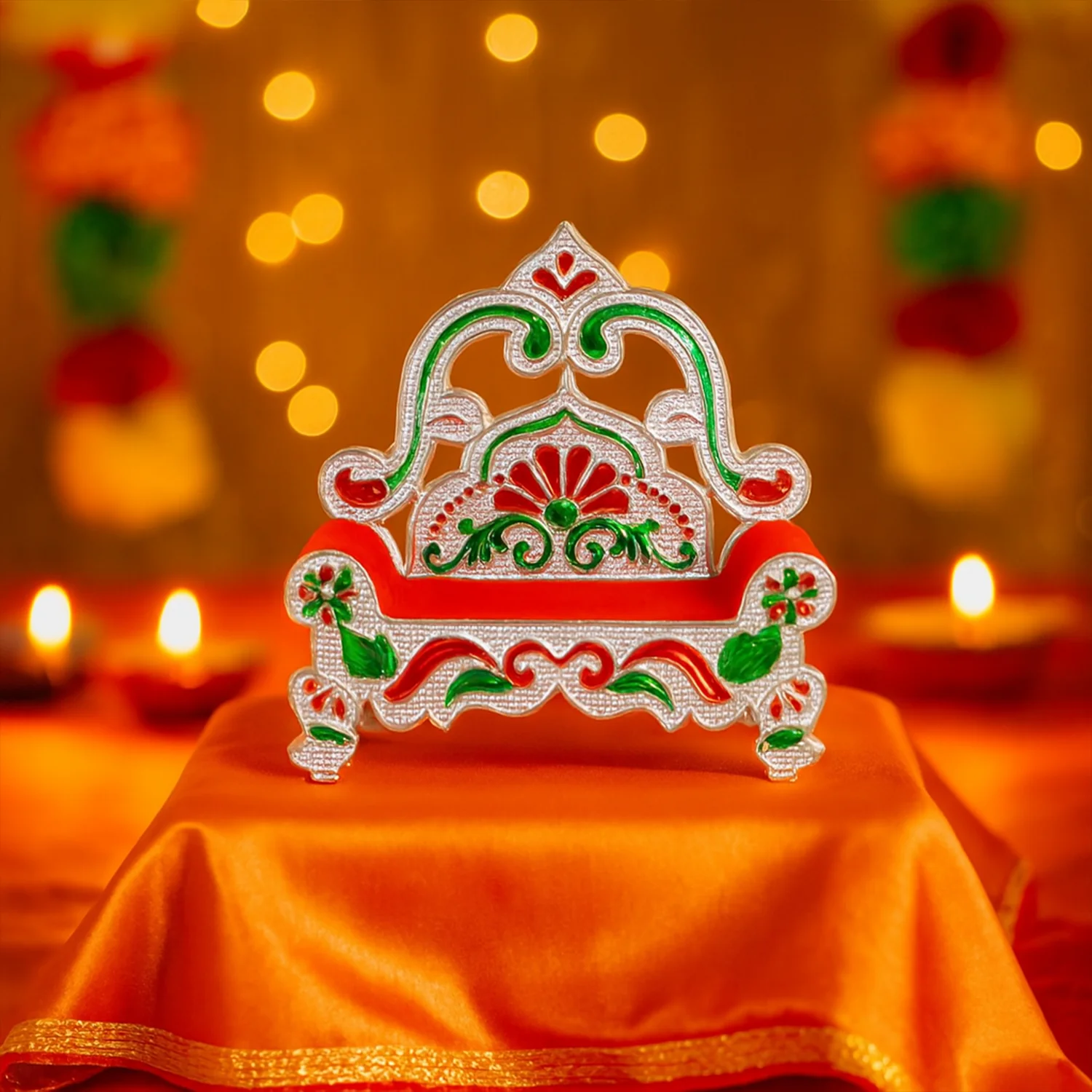 Plastic Decorative Small Singhasan for Laddu Gopal, Krishna Ji or Ganesha Idol (1 Pc) - Image 3