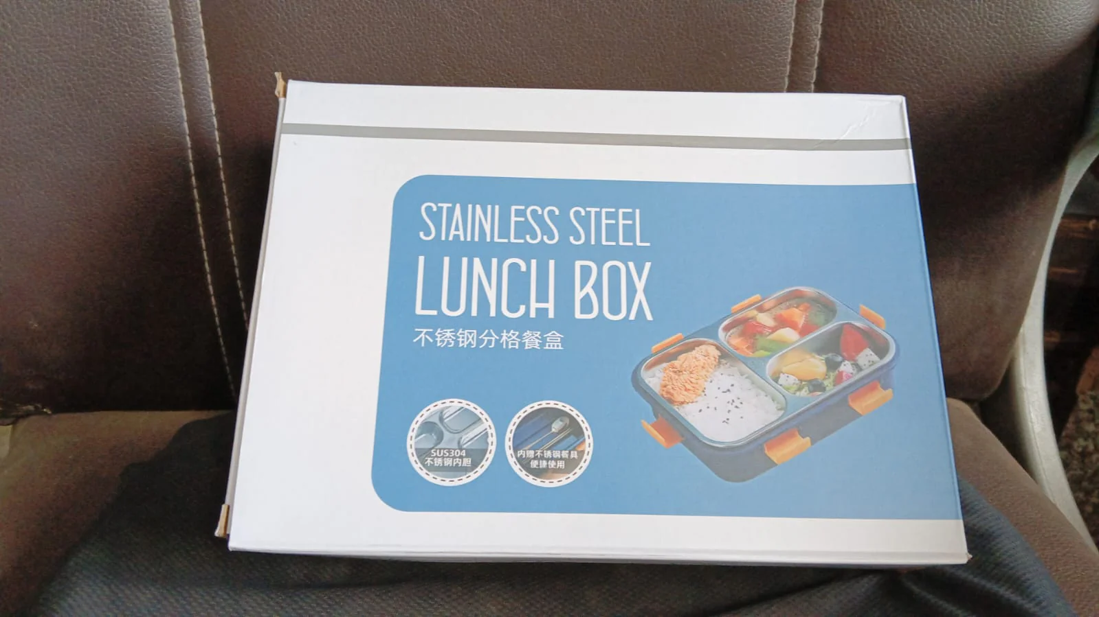 3 Compartment Transparent Stainless Steel Lunch Box with Spoon & Chopsticks (1 Set) - Image 7
