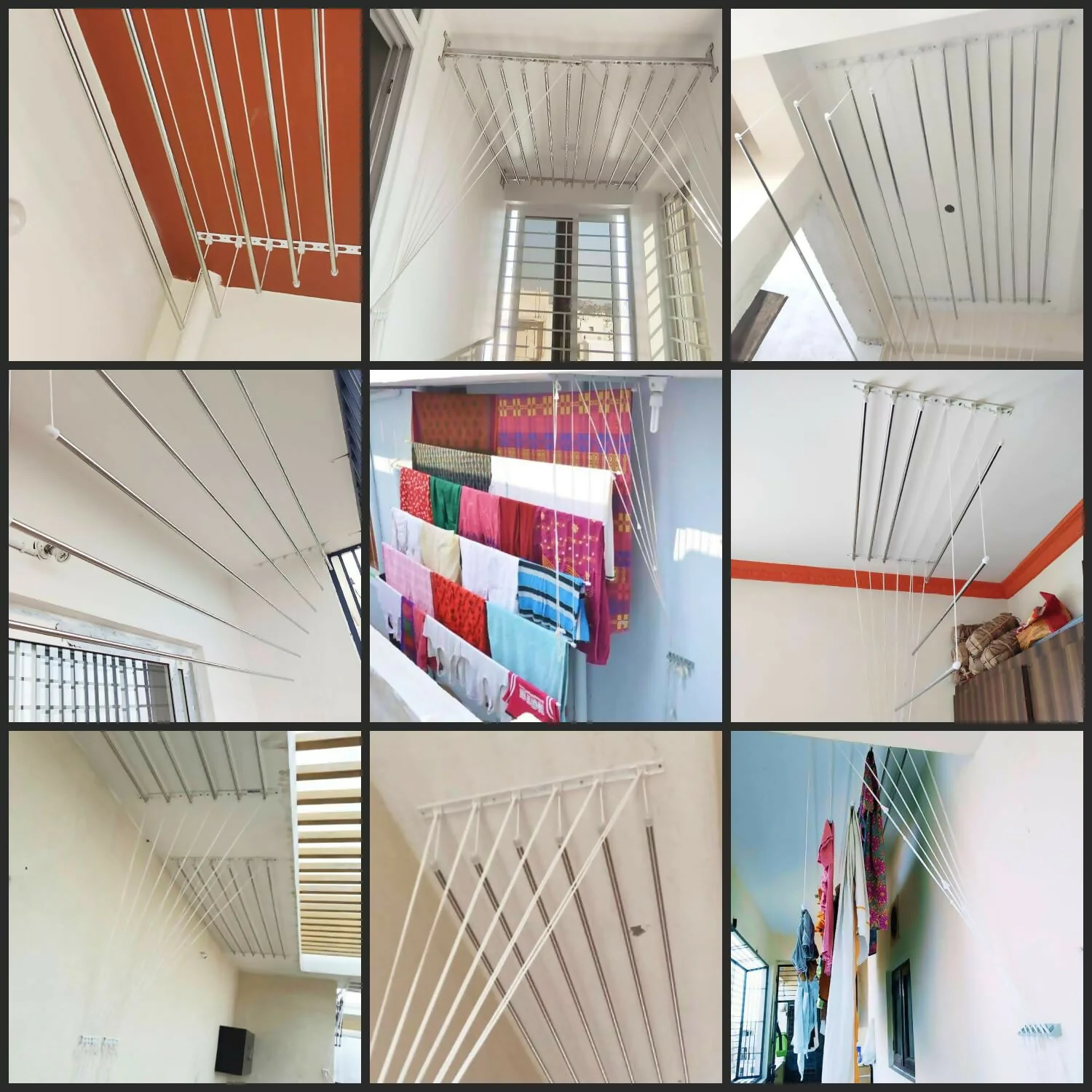 Space Saving Ceiling Mounted Cloth Drying Hanger with Pull Down Rope System for Balcony, Utility Area - Image 4