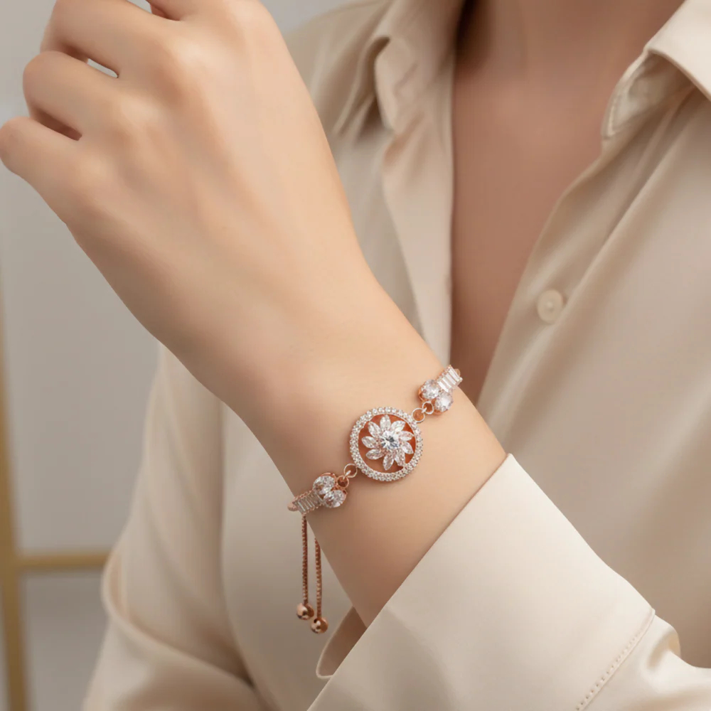 Sparkling AD Floral Design Bracelet For party wear - Image 2
