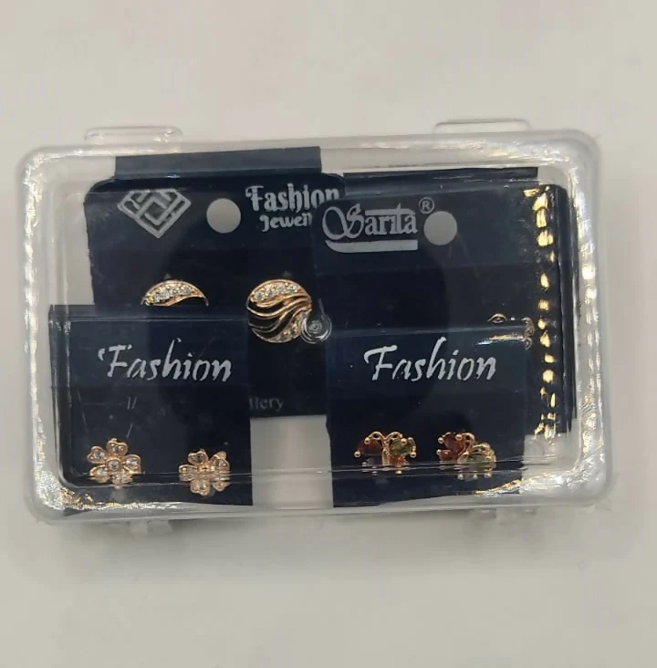Sparkling Rose Gold Stud Earrings Set - Butterfly & Flower Designs for women and girls Combo Pack of 4 - Image 5