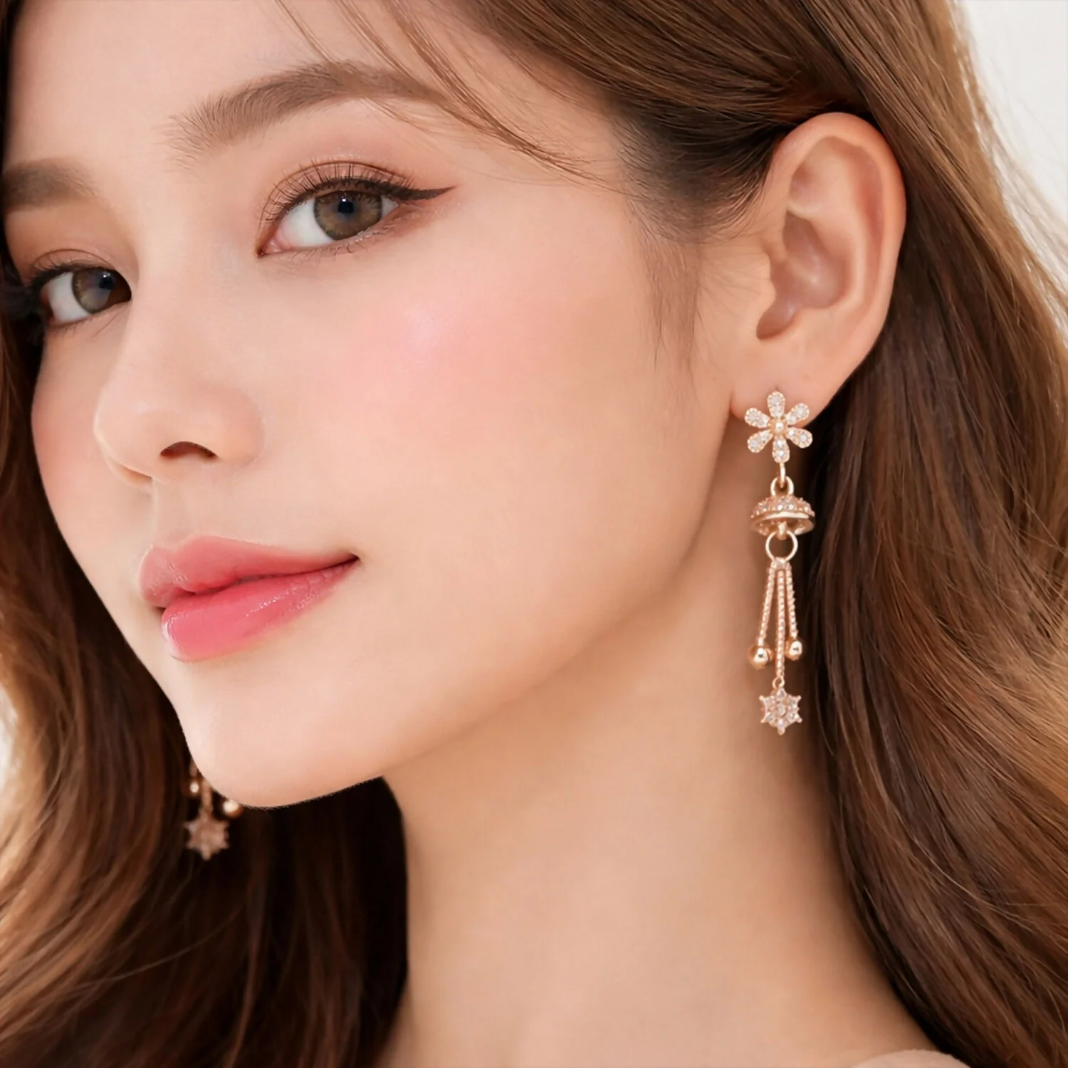 Sparkling Starburst Drop Earrings – Rose Gold Floral Dangles - Image 2
