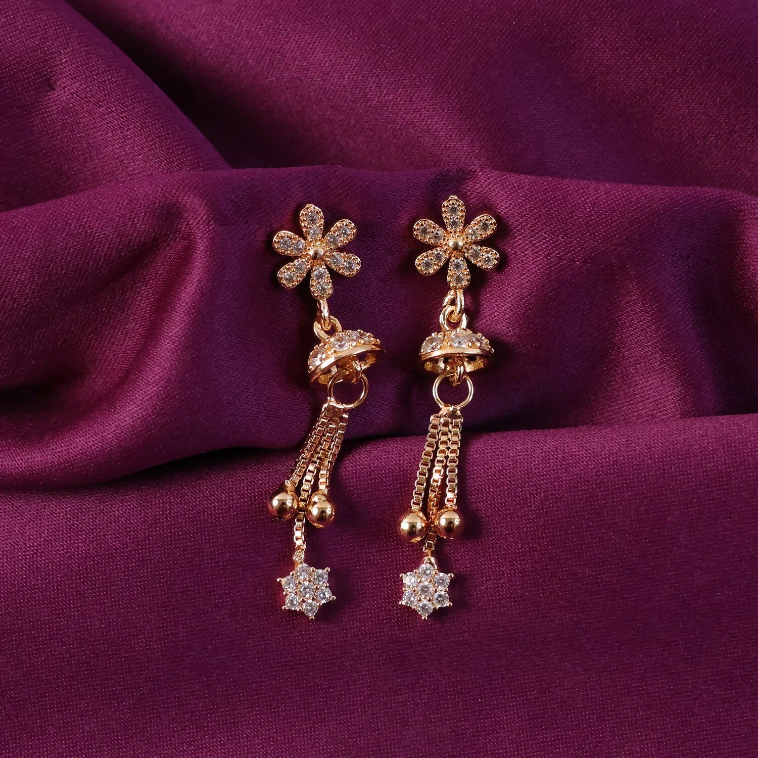 Sparkling Starburst Drop Earrings – Rose Gold Floral Dangles - Image 4